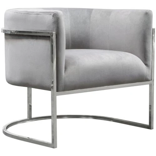 Pandora Accent Chair in Grey Velvet with Polished Silver Stainless Steel Frame