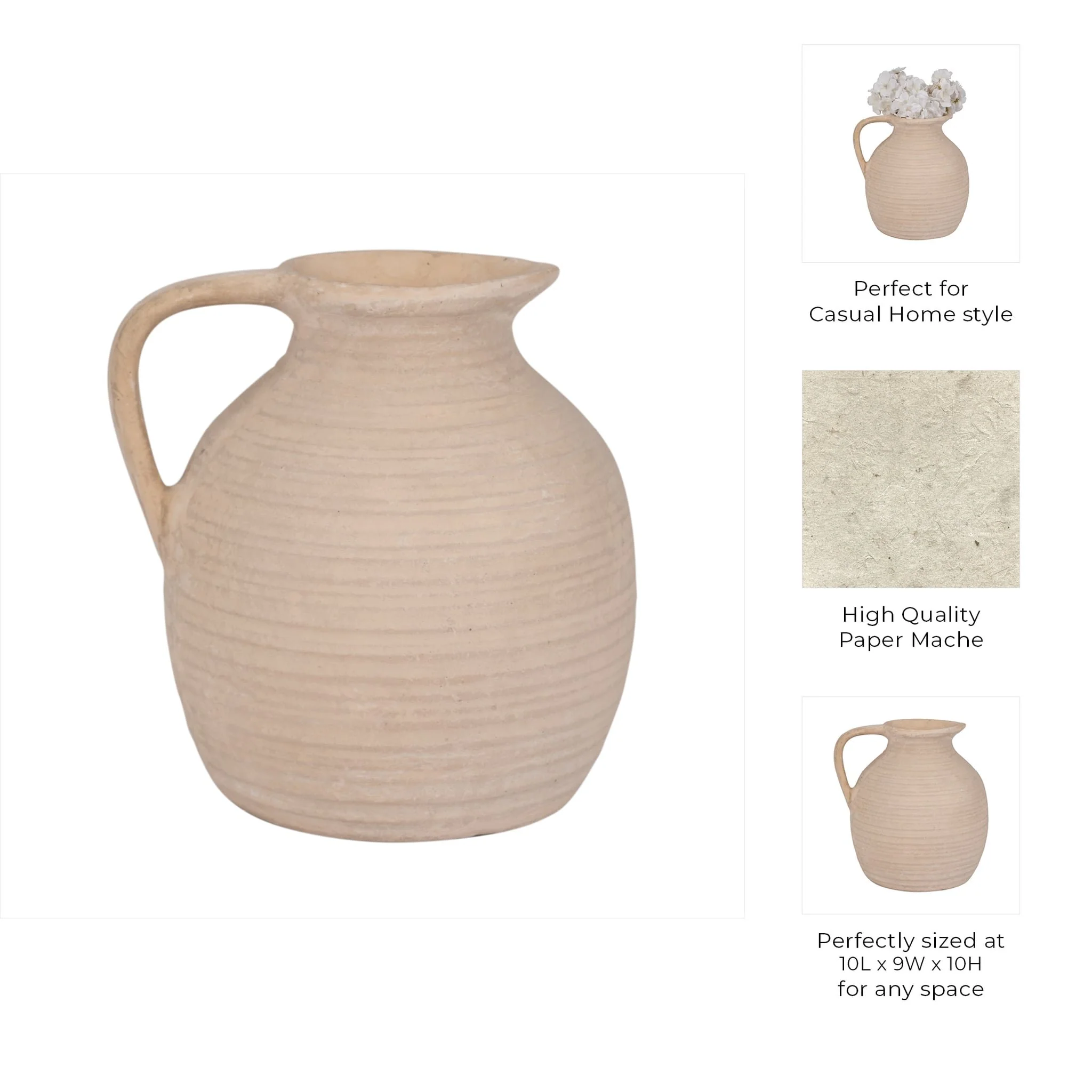 Paper Mache, 10" Pitcher, Ivory - Image 10