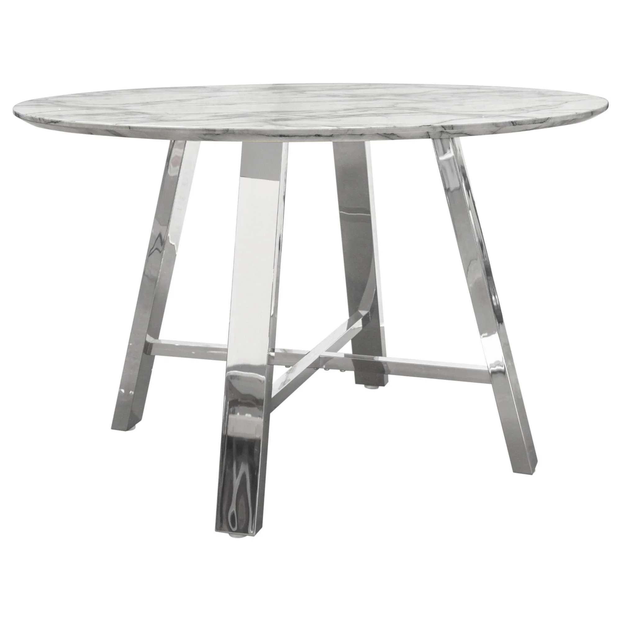 Paris 47" Round Dining Table w/ Faux Marble Top and Chrome Base by Diamond Sofa - Image 4
