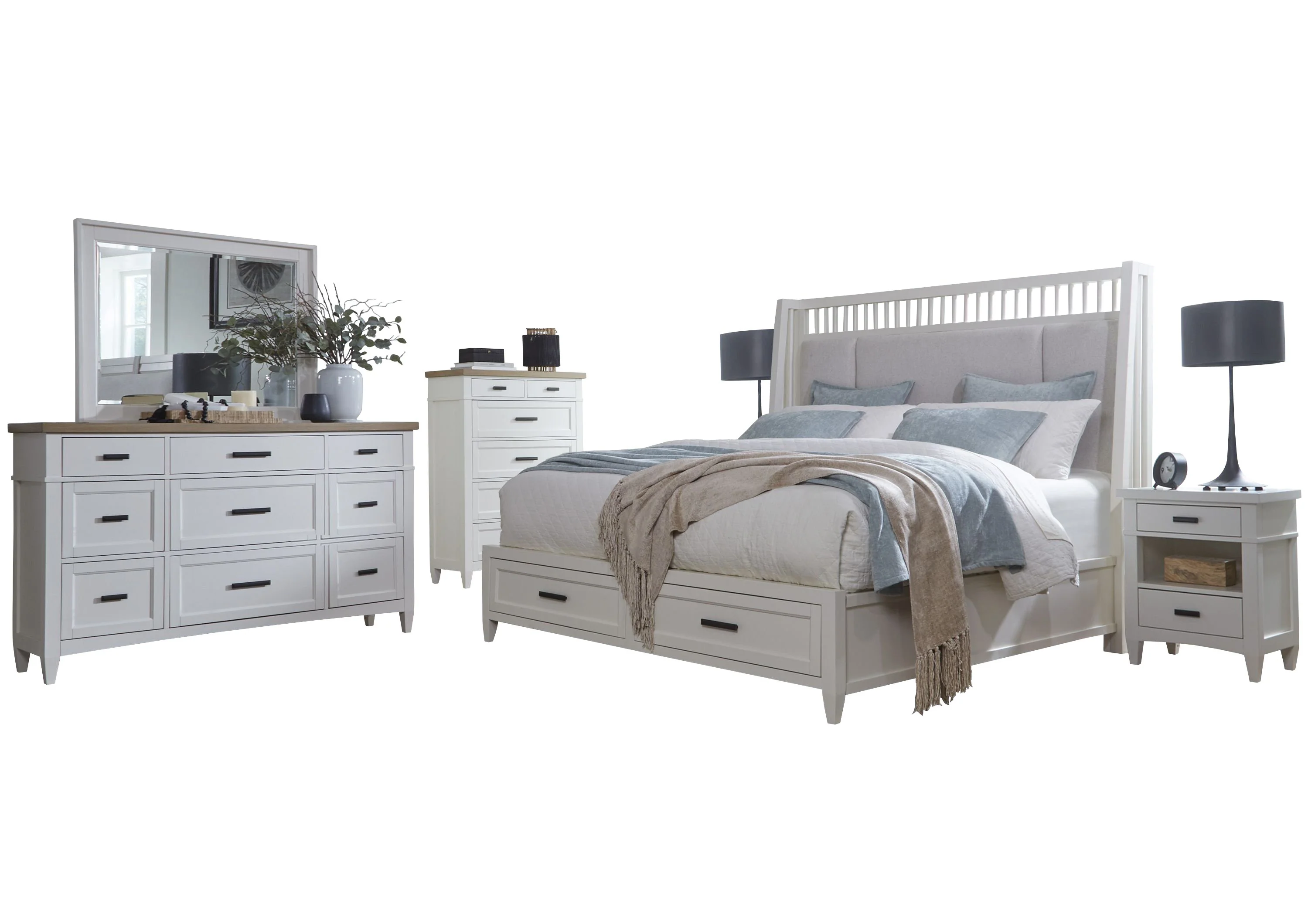 Parker House Americana Modern Bedroom King Shelter Bed 2 Nightstands Dresser with Mirror and Chest - Image 2