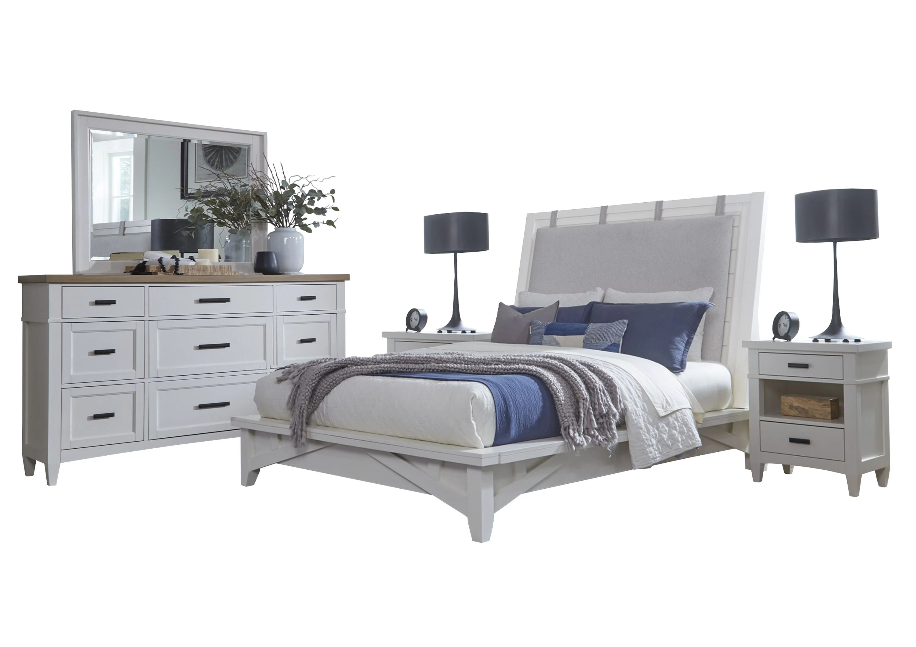 Parker House Americana Modern Bedroom Queen Platform Bed 2 Nightstands and Dresser with Mirror - Image 2