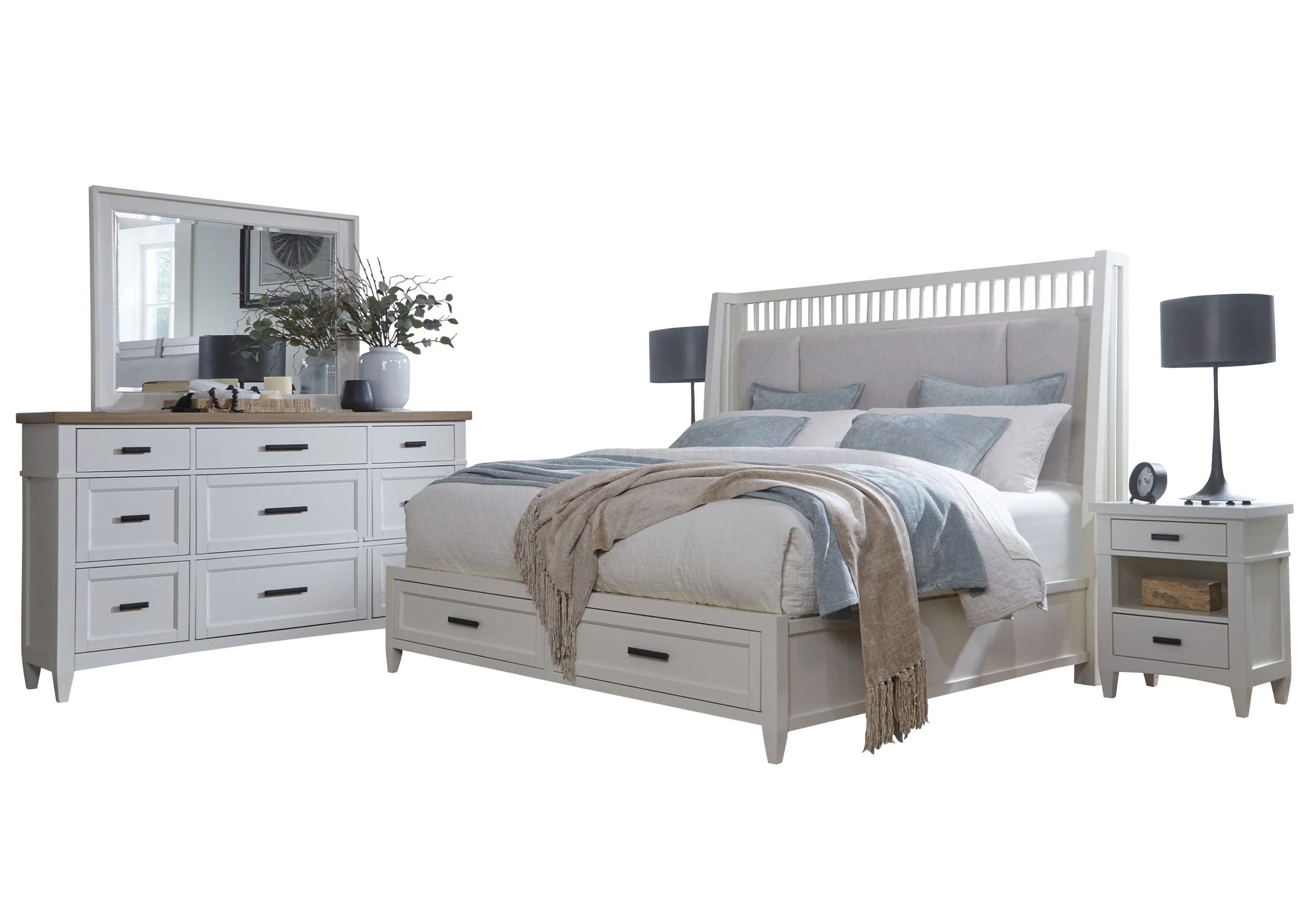 Parker House Americana Modern Bedroom Queen Shelter Bed 2 Nightstands and Dresser with Mirror - Image 2