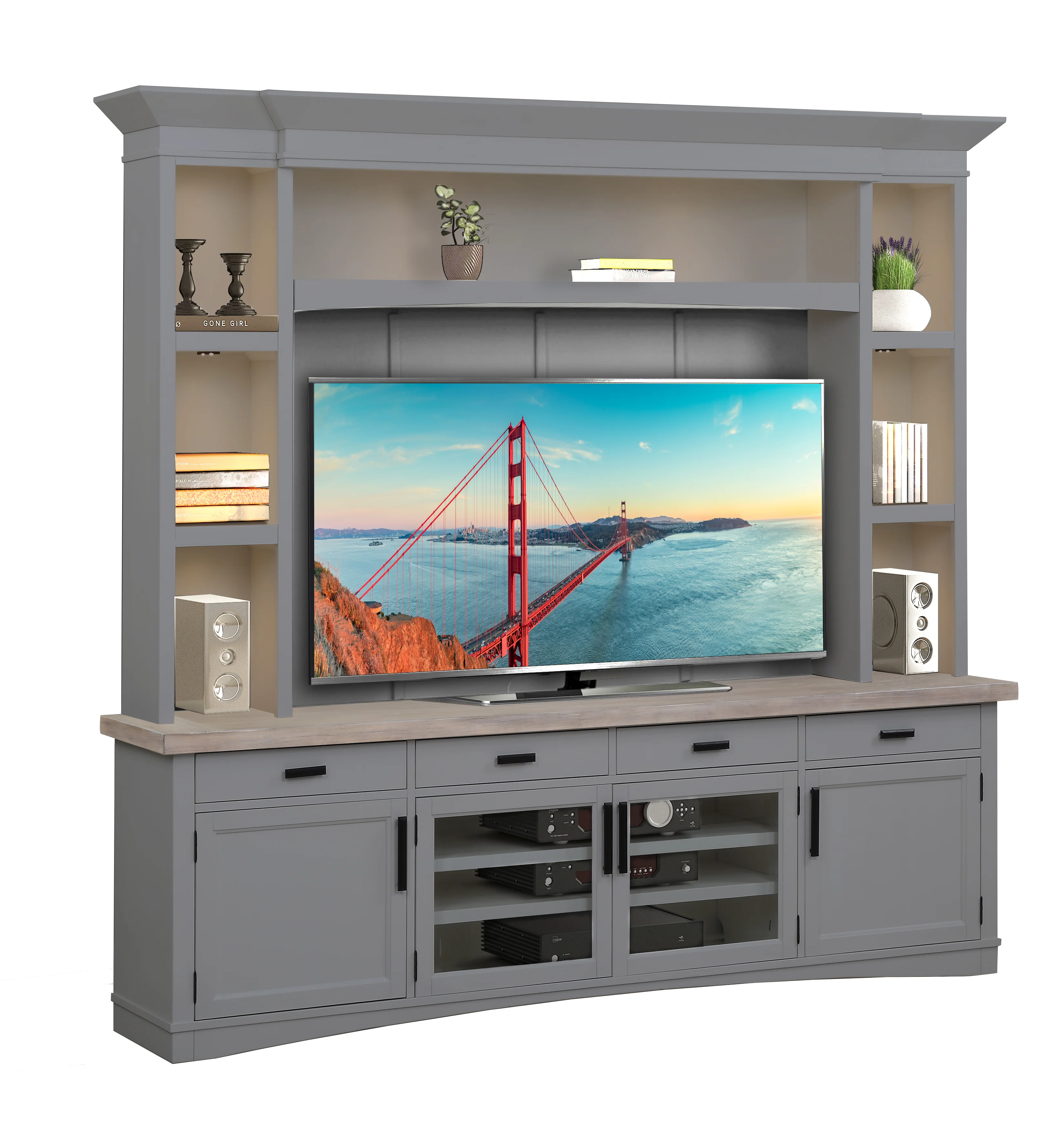 Parker House Americana Modern - Dove 92 In. TV Console with Hutch Back Panel and LED Lights - Image 4