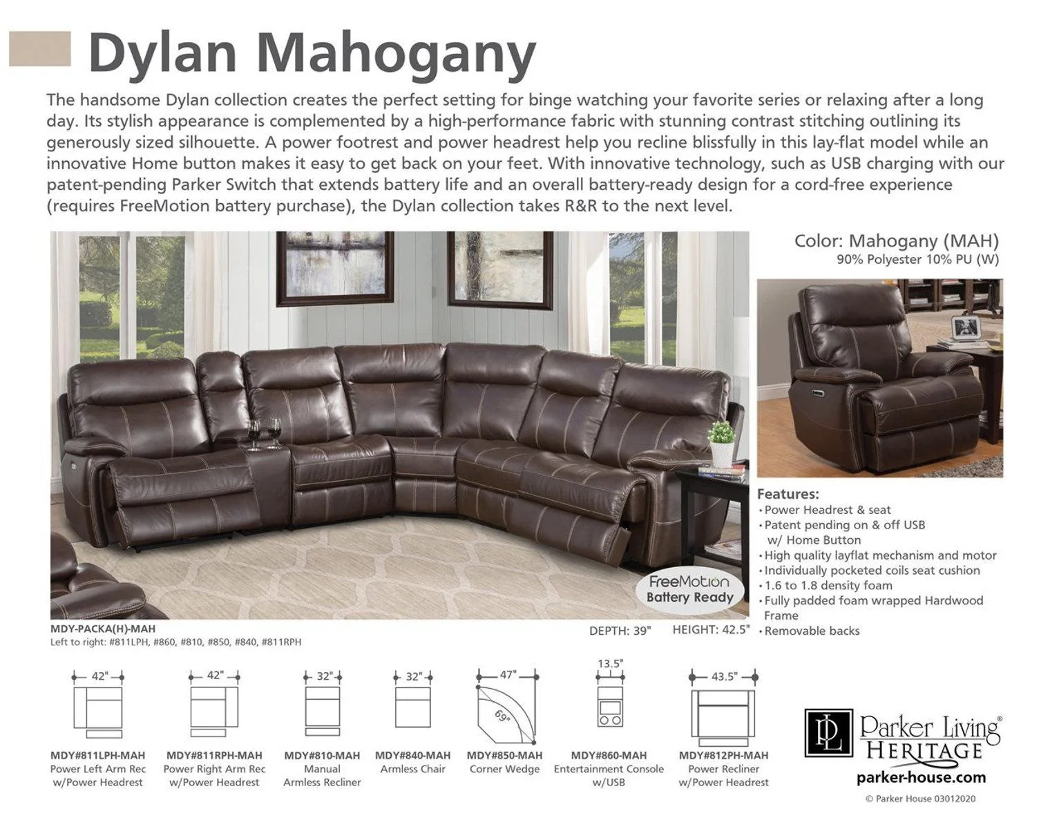 Parker House Dylan Power Recliner in Mahogany - Image 4