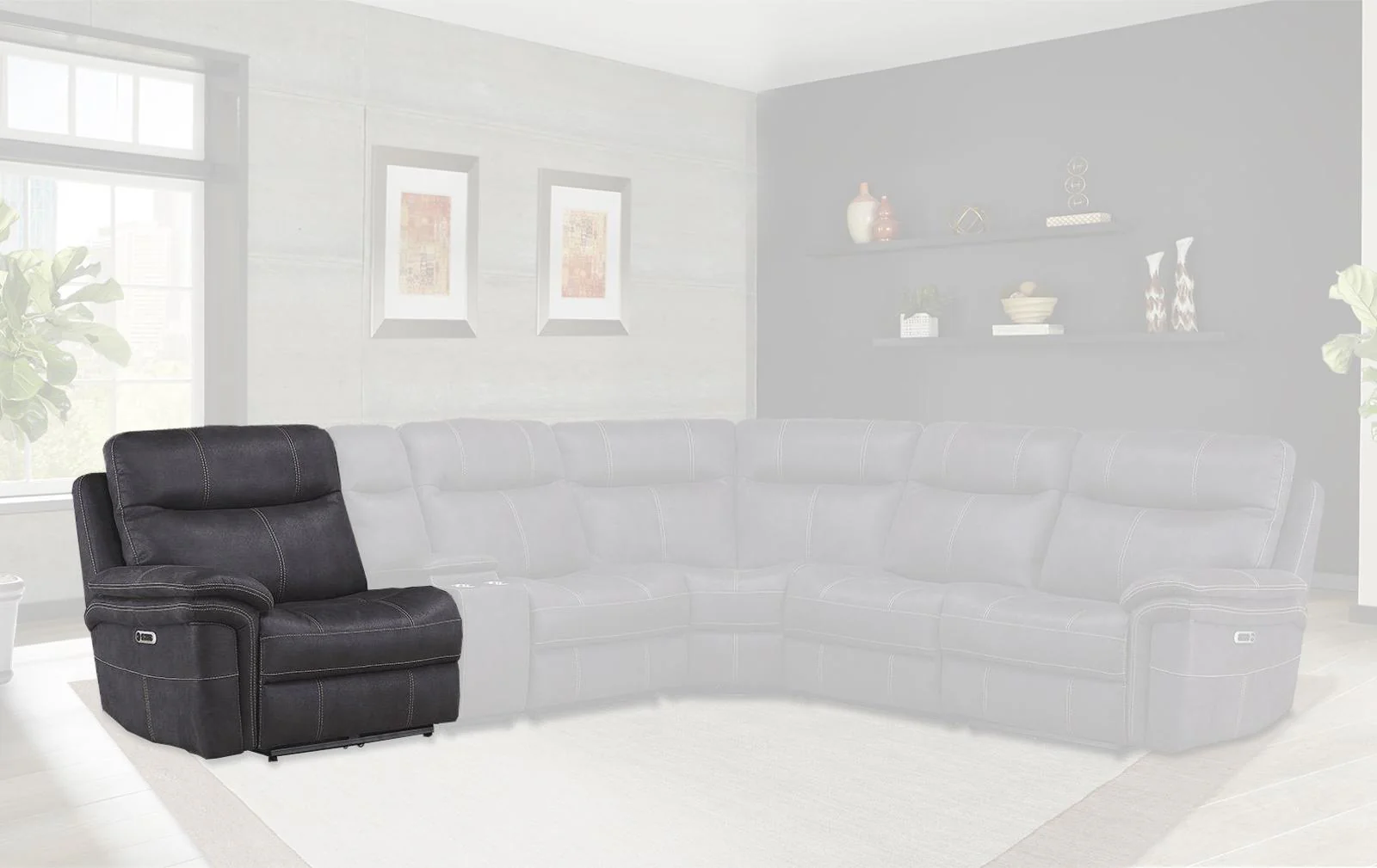 Parker House Mason LAF Chair Recliner Power with USB and Power Headrest in Charcoal