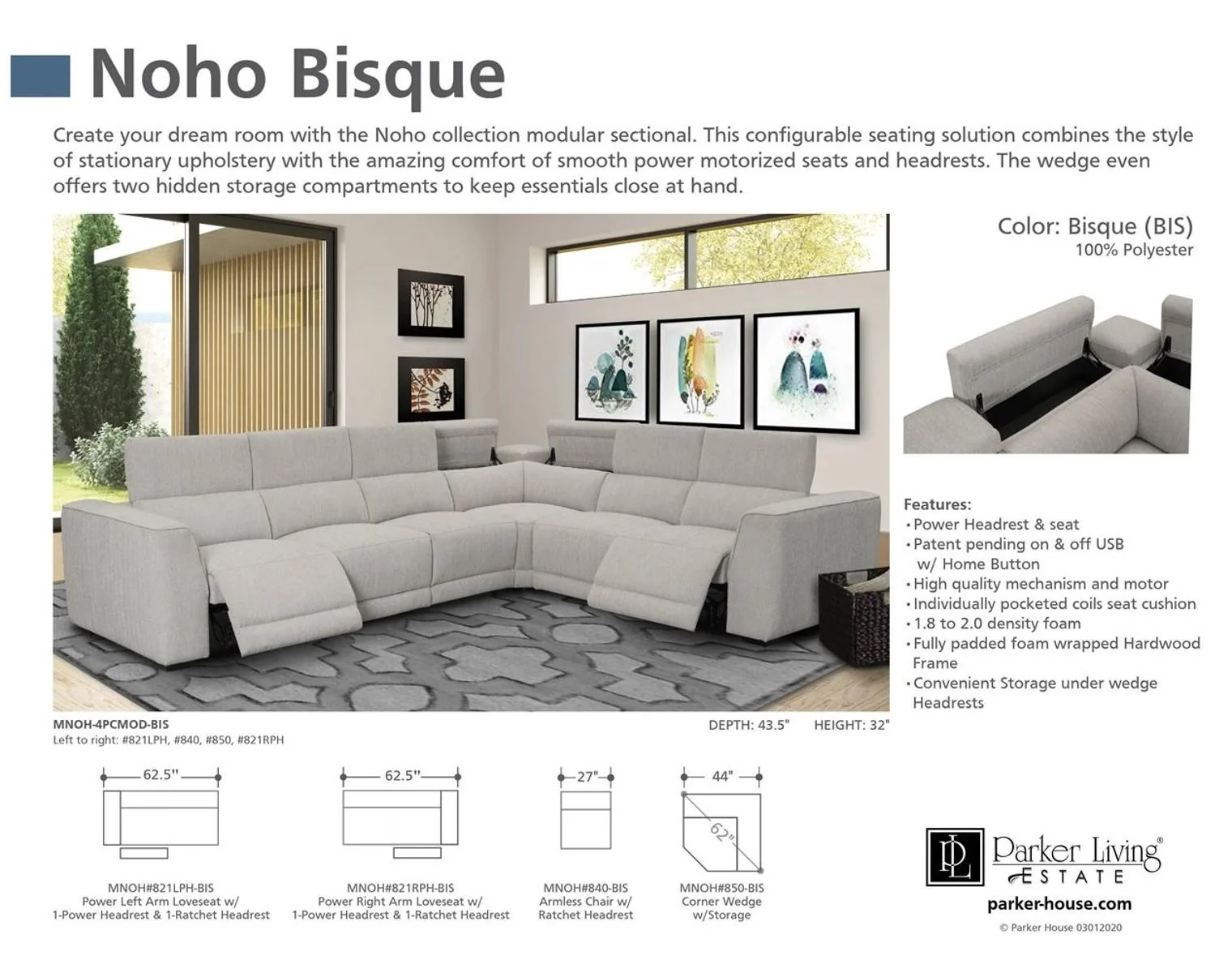 Parker House Noho Armless Chair in Bisque - Image 3