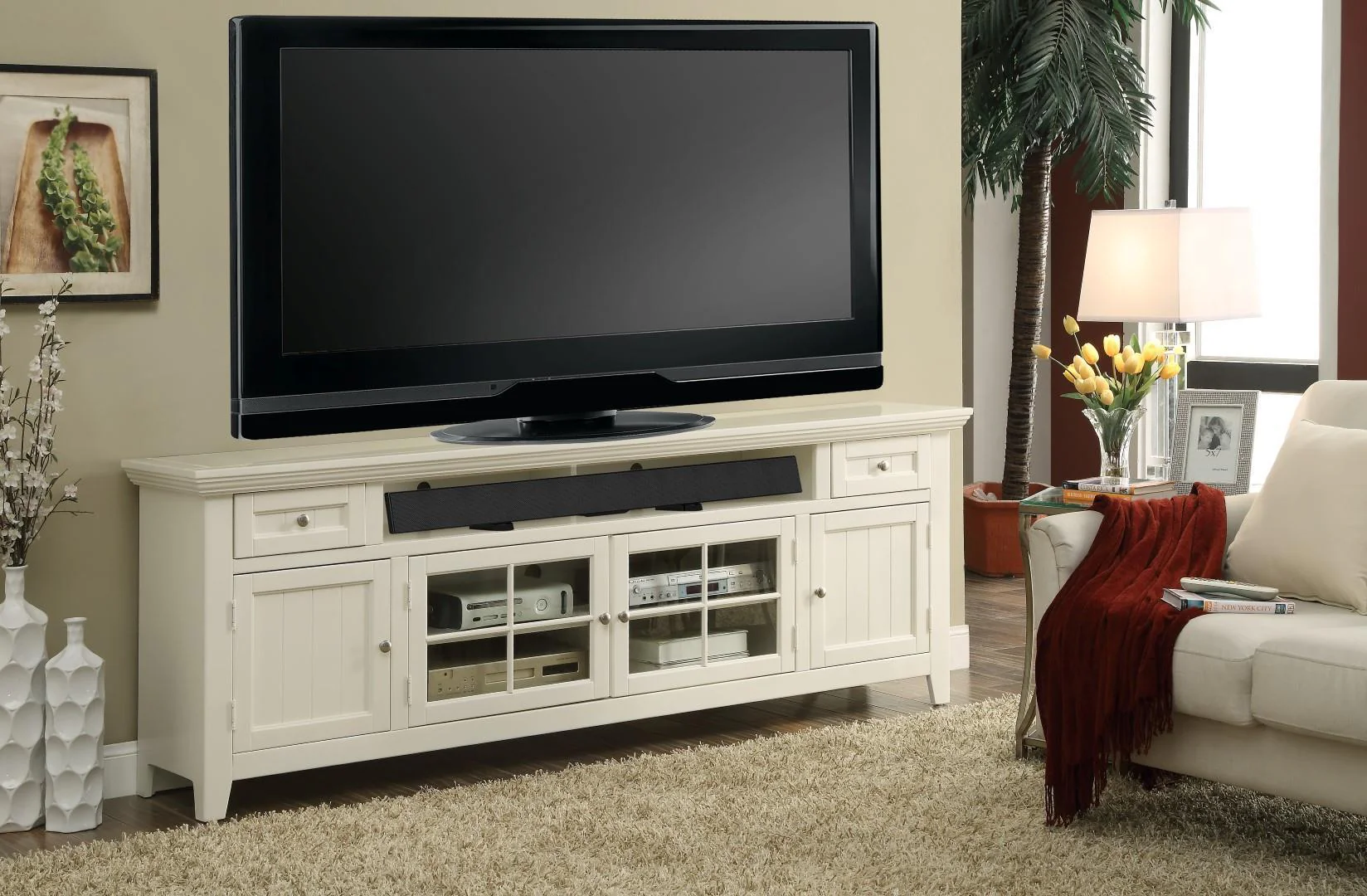 Parker House Tidewater 84" TV Console in Vintage White - Image 2