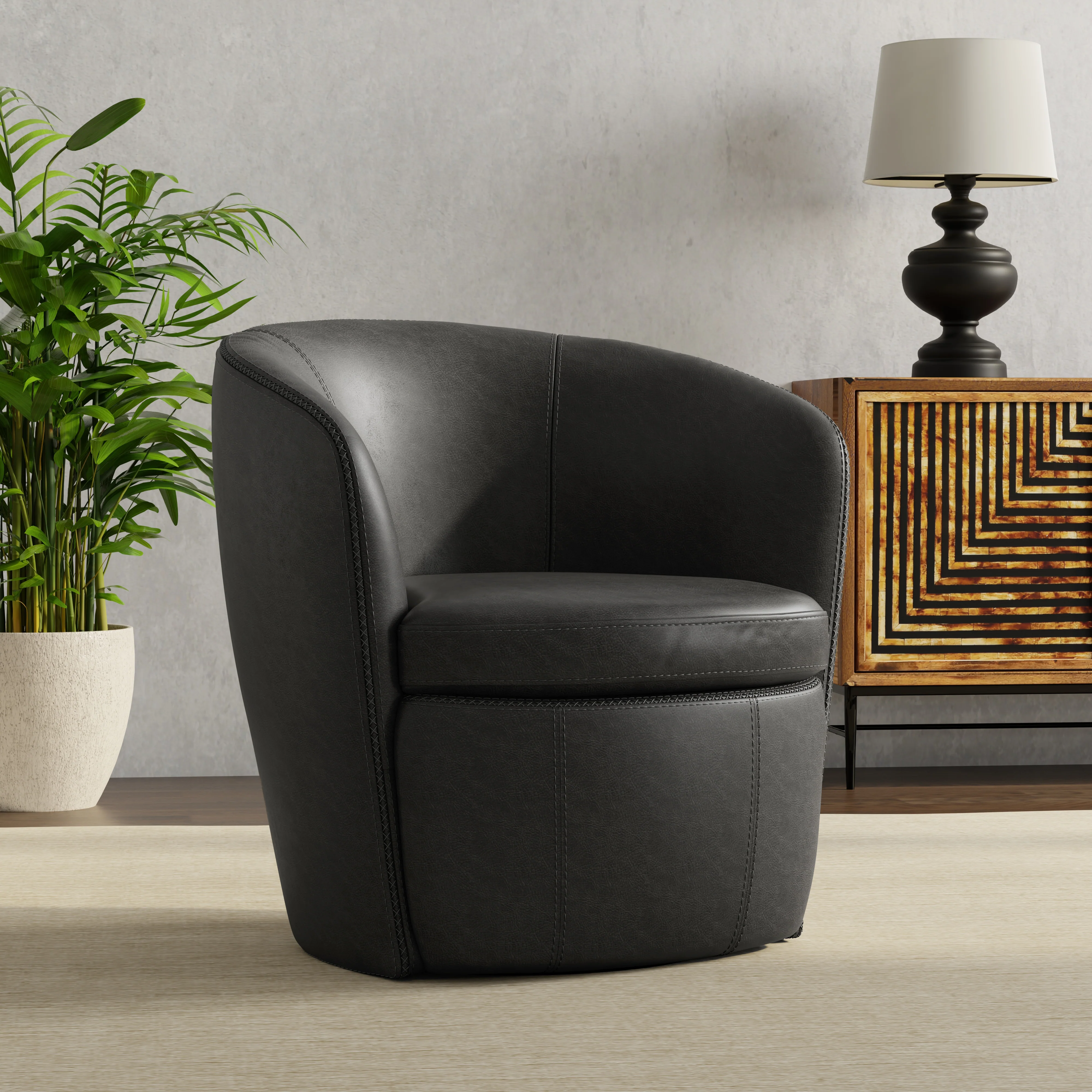 Parker Living Barolo - Vintage Slate 100% Italian Leather Swivel Club Chair