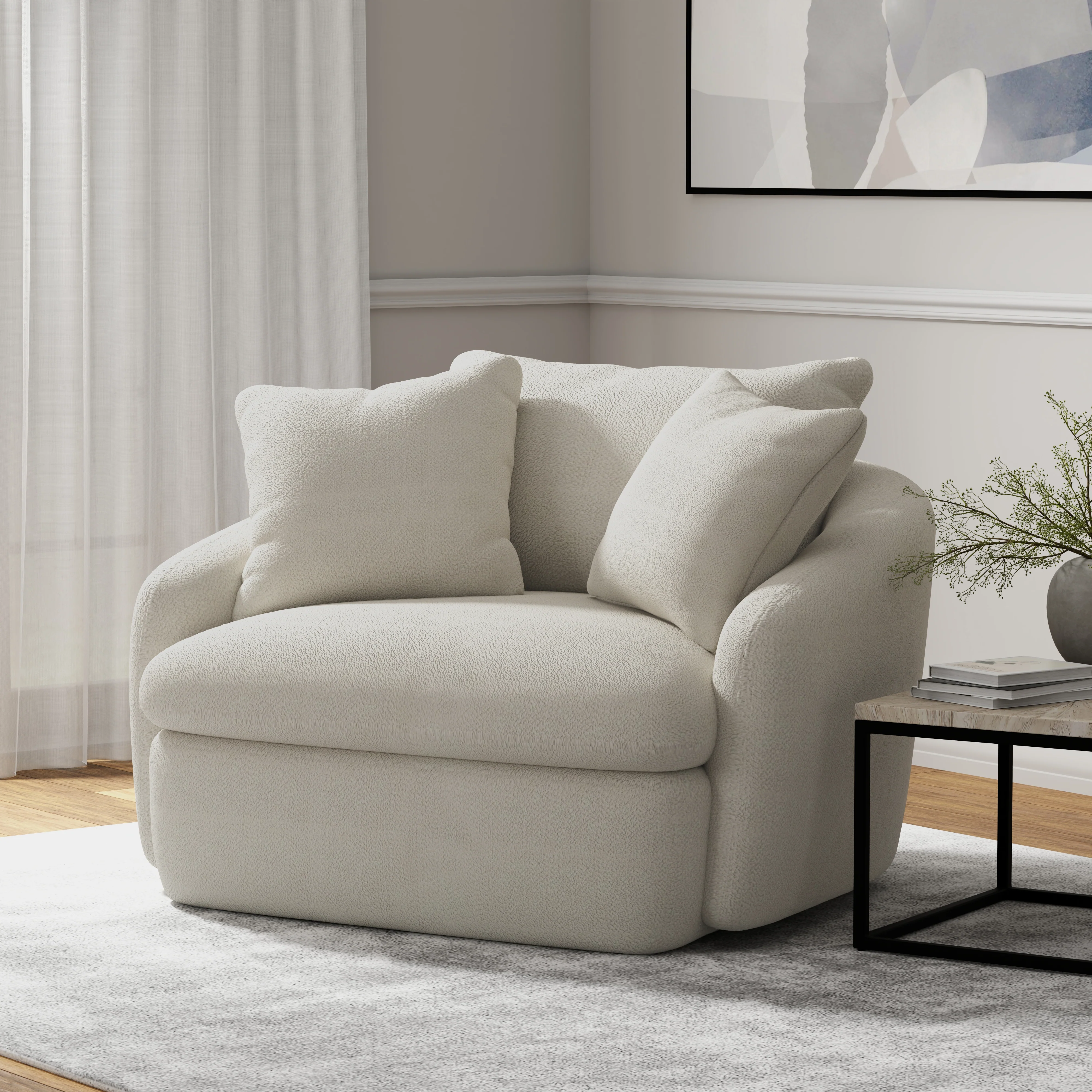 Parker Living Boomer - Utopia Sand Large Swivel Chair with 2 Toss Pillows