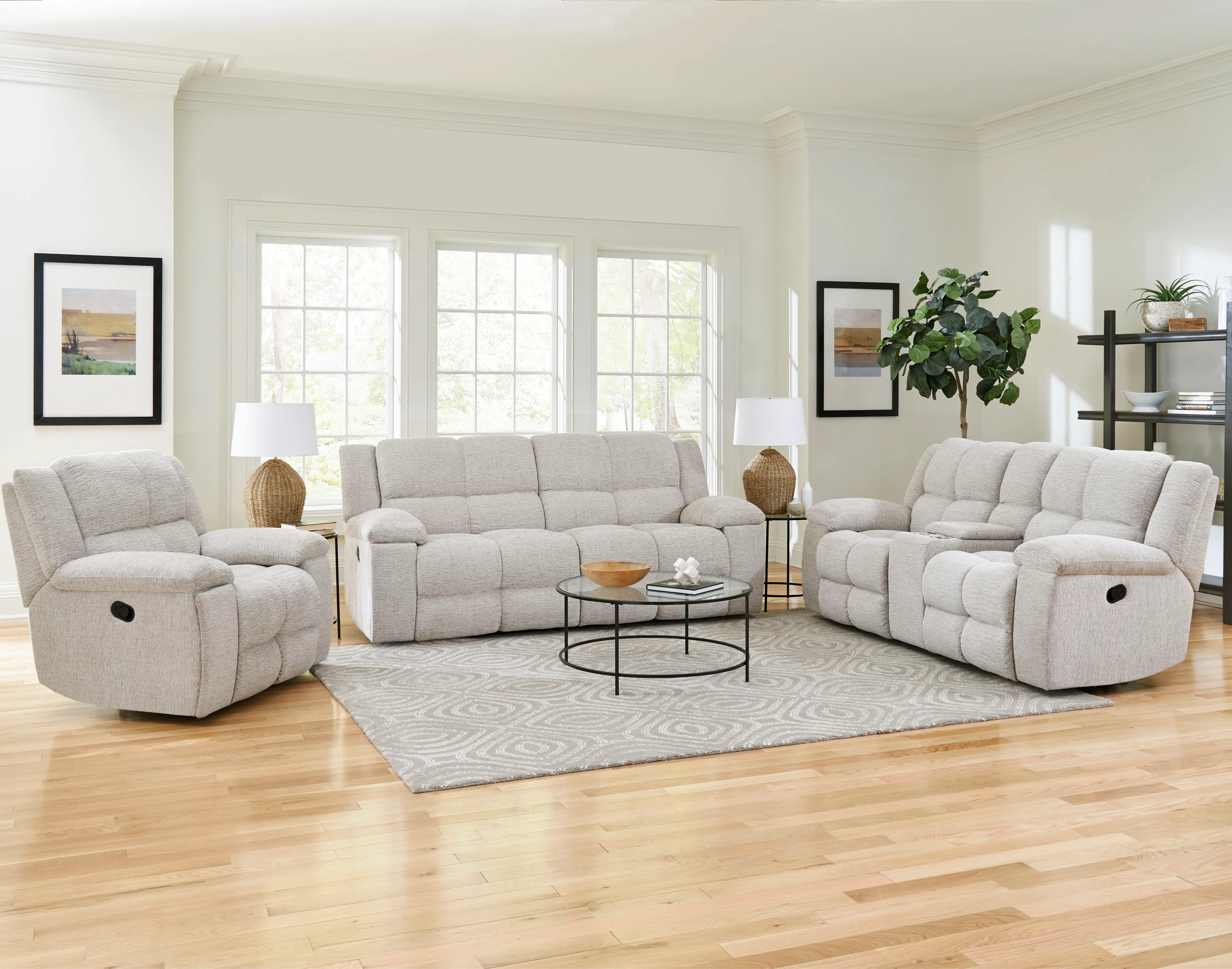 Parker Living Buster - Opal Taupe Manual Reclining Sofa Loveseat and Recliner