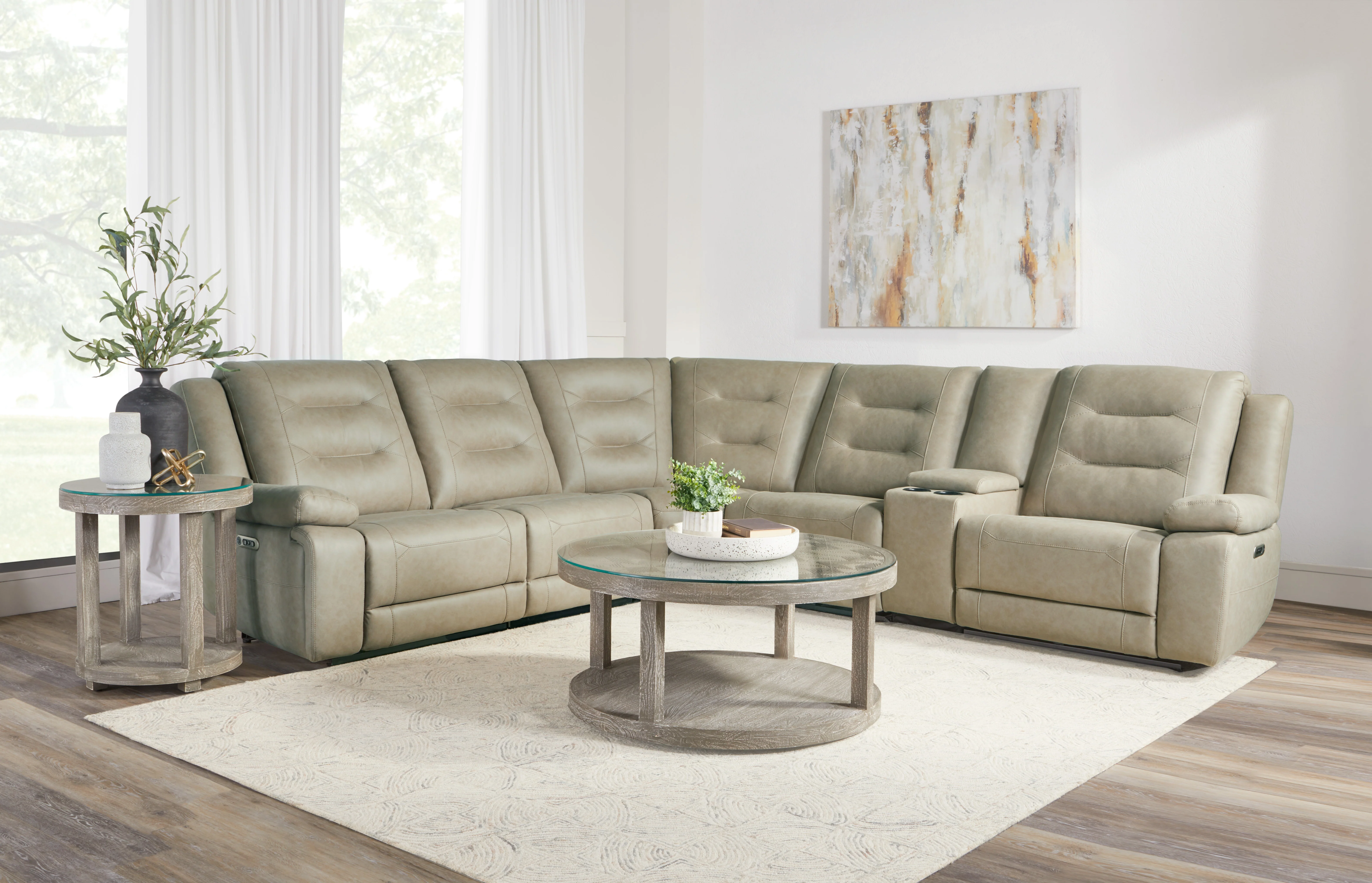 Parker Living Caldwell - Tahoe Fog 6 Piece Modular Power Reclining Sectional with Power Adjustable Headrests