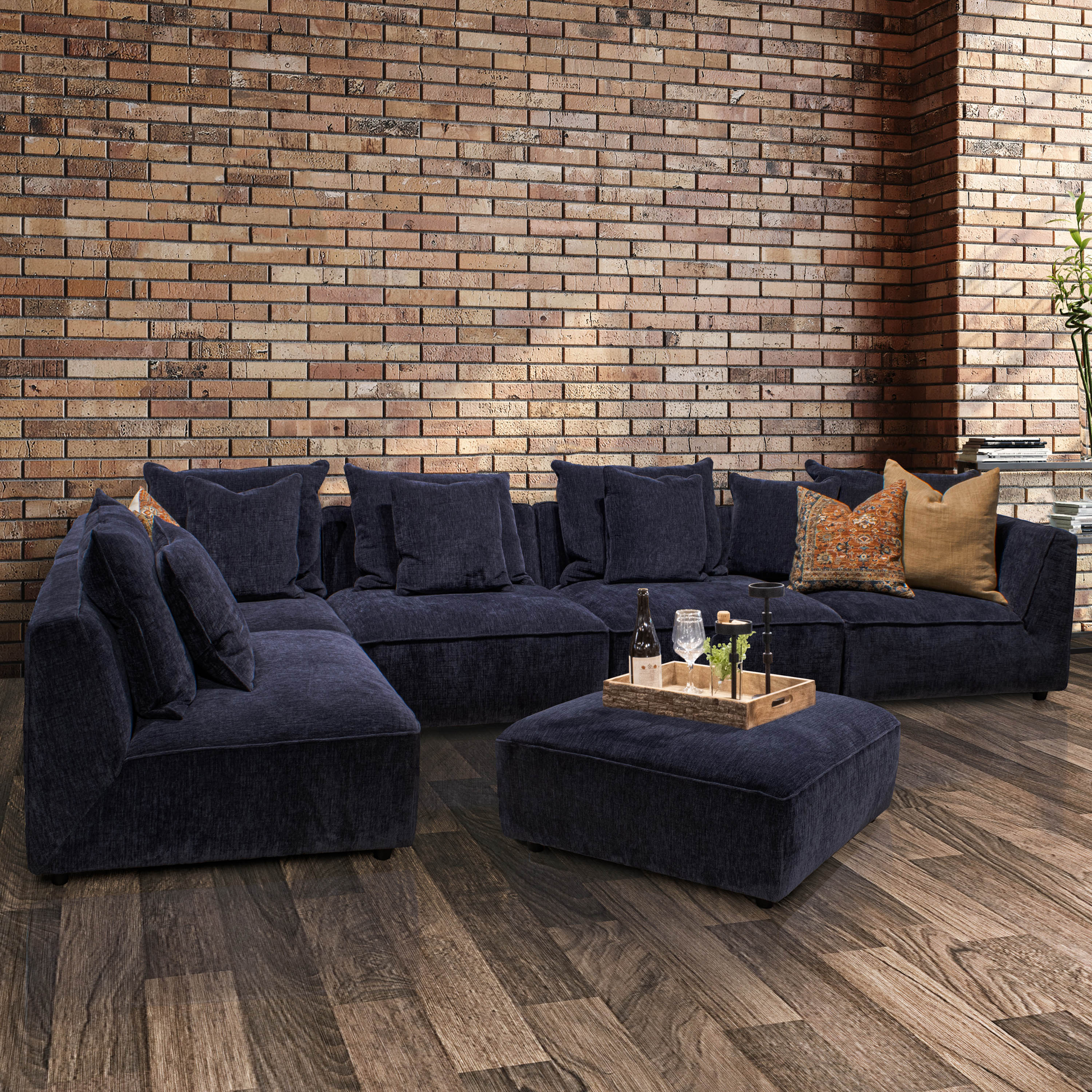 Parker Living Recess - Reptile Blue 5 Piece Modular Sectional - Image 3