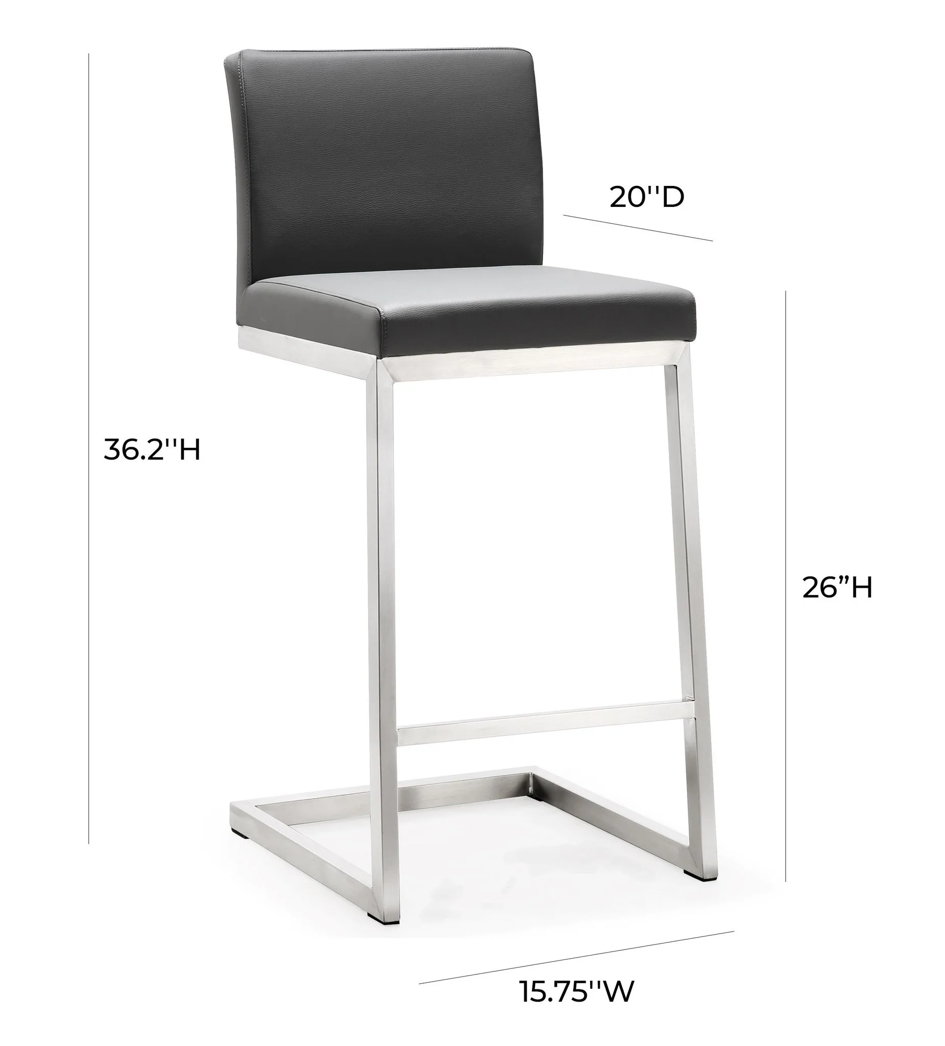 Parma Grey Performance Vegan Leather and Stainless Steel Counter Stool - Set of 2 - Image 7