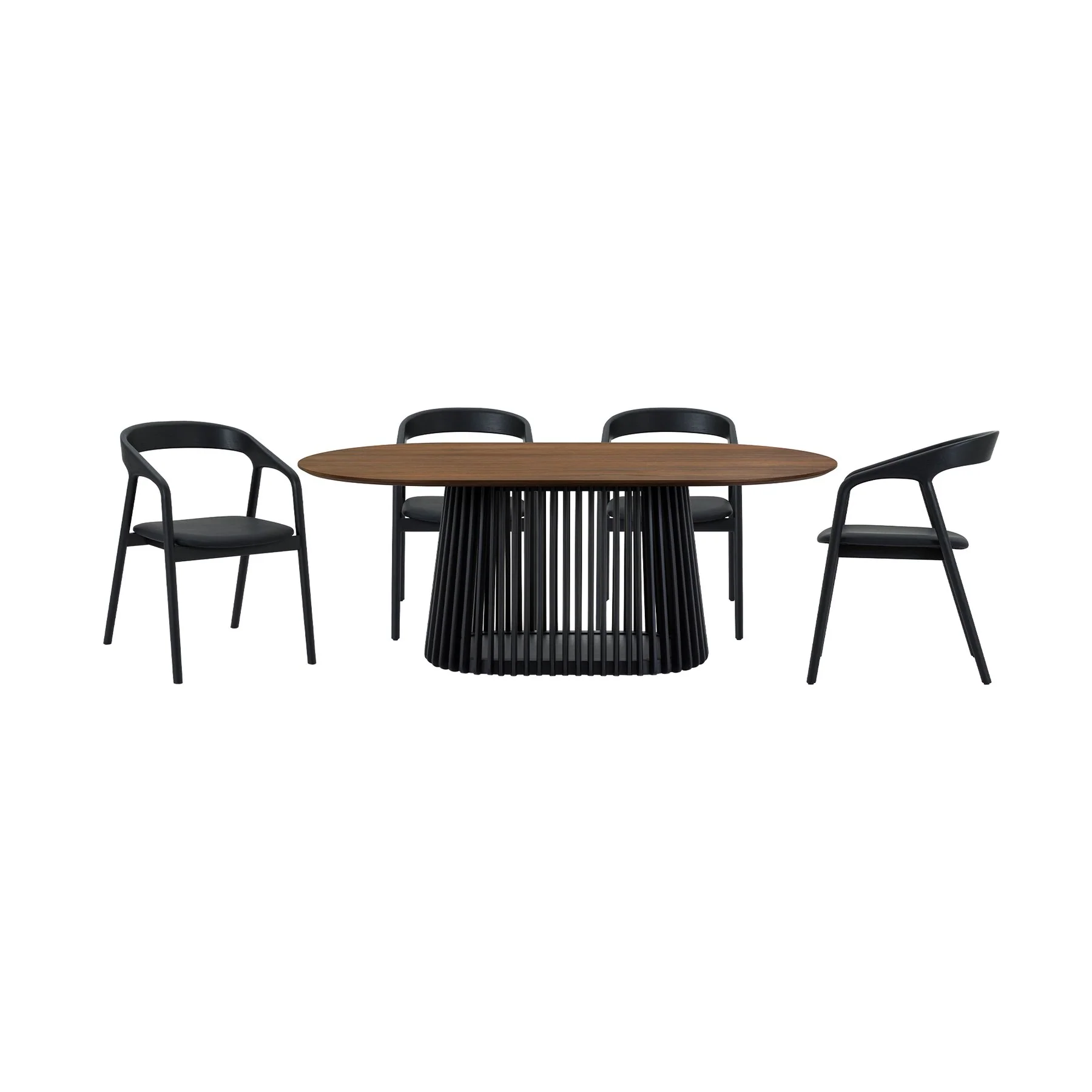 Pasadena Apache 5 Piece Oval Dining Set in Walnut and Black Oak Finish with Faux Leather