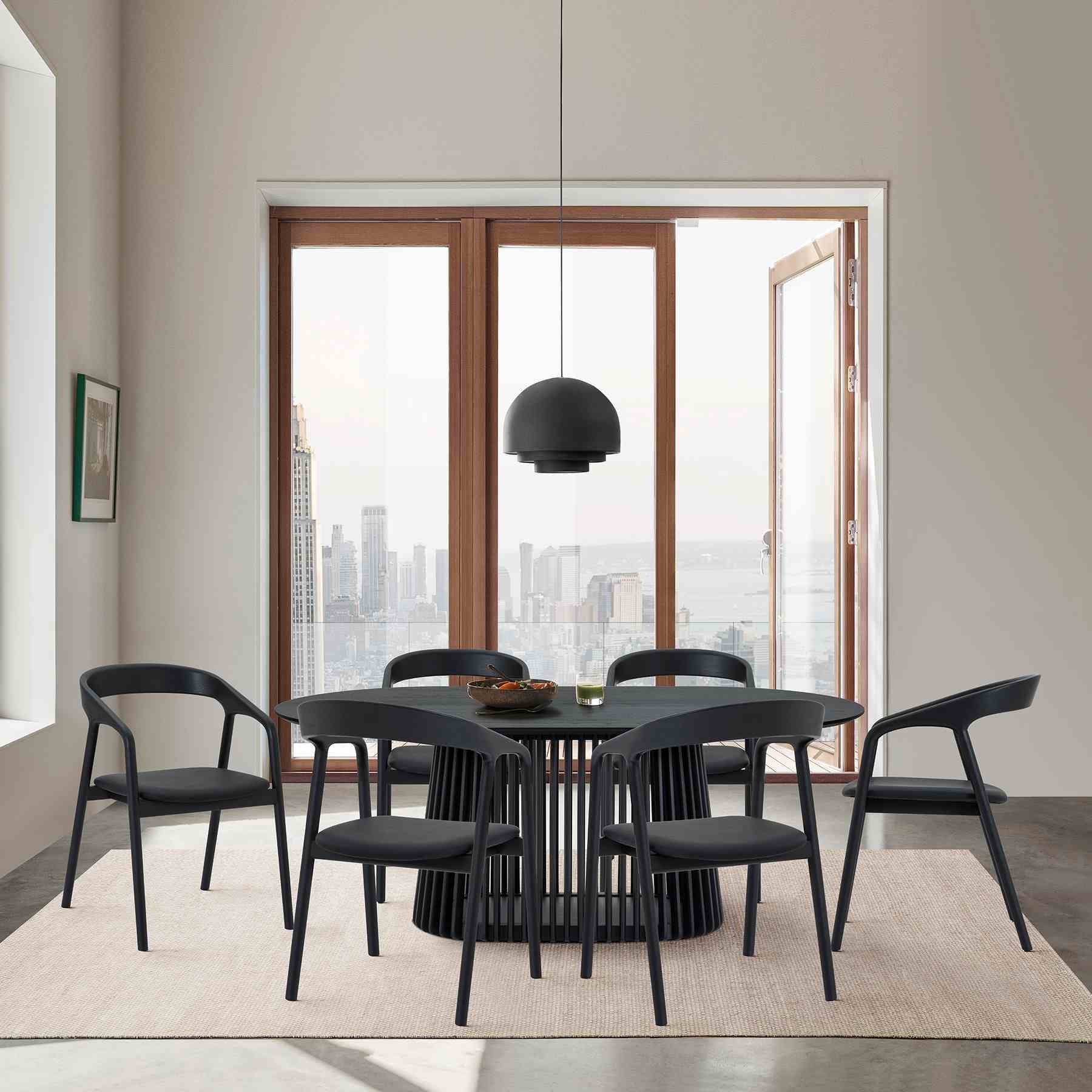 Pasadena Apache 7 Piece Oval Dining Set in Black Oak Finish with Black Faux Leather - Image 12