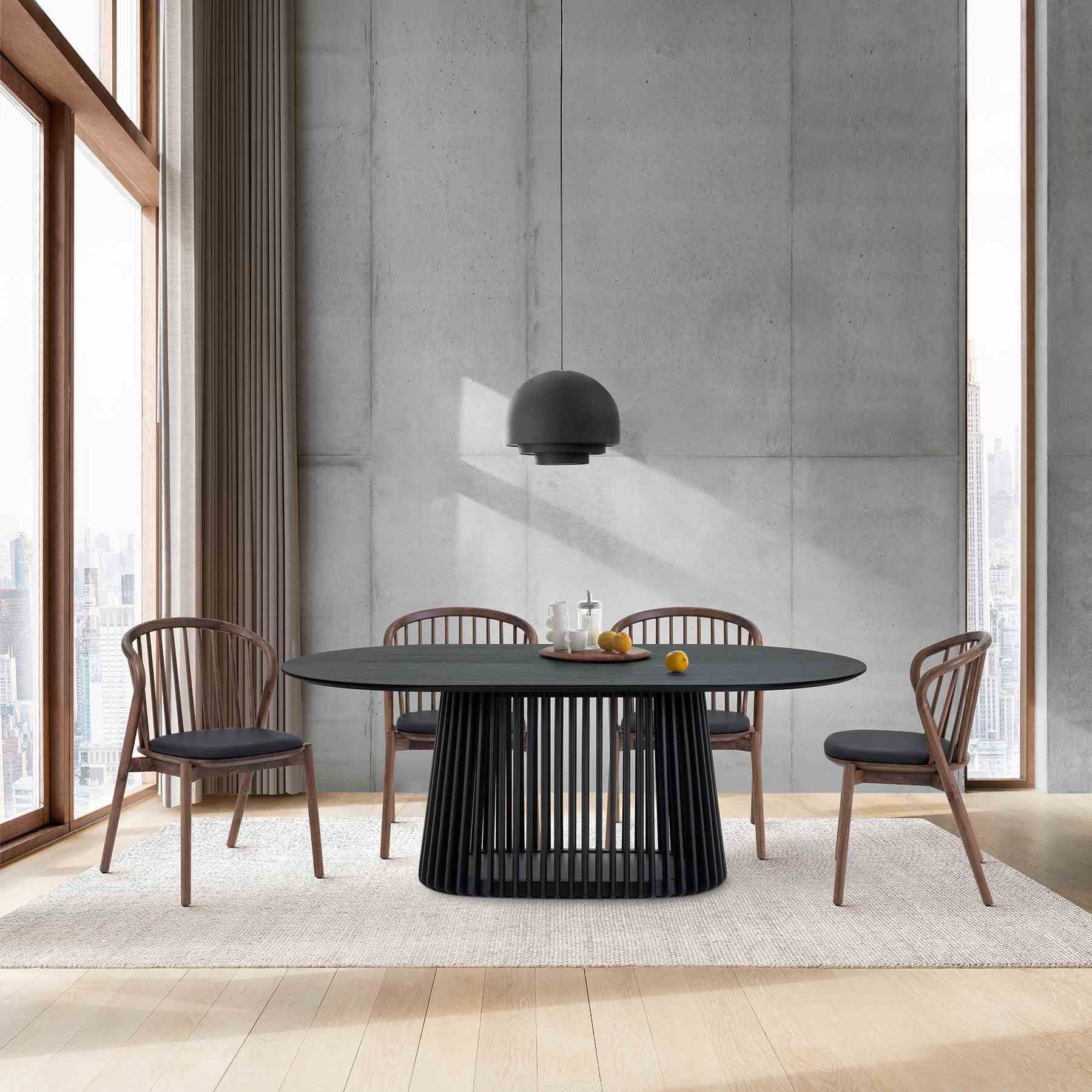 Pasadena Echo 5 Piece Oval Dining Set in Black Oak Finish with Walnut Finish Chairs - Image 12