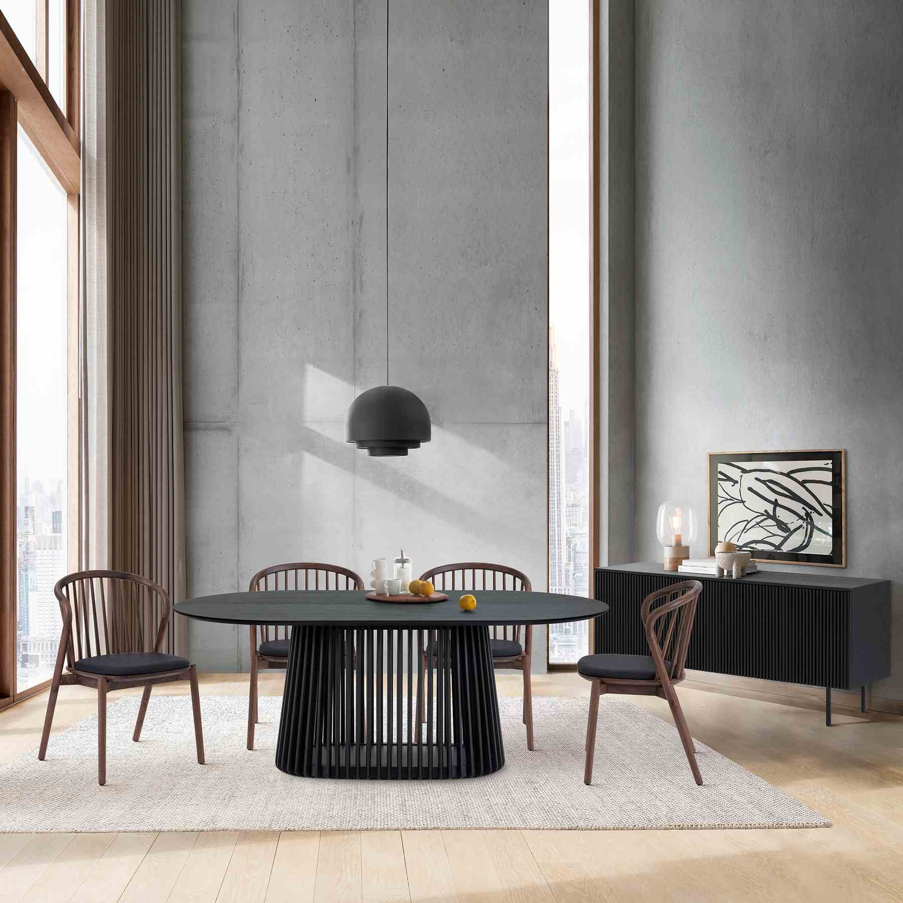 Pasadena Echo 6 Piece Oval Dining Set with Buffet in Black Oak Finish with Walnut Finish Chairs - Image 12