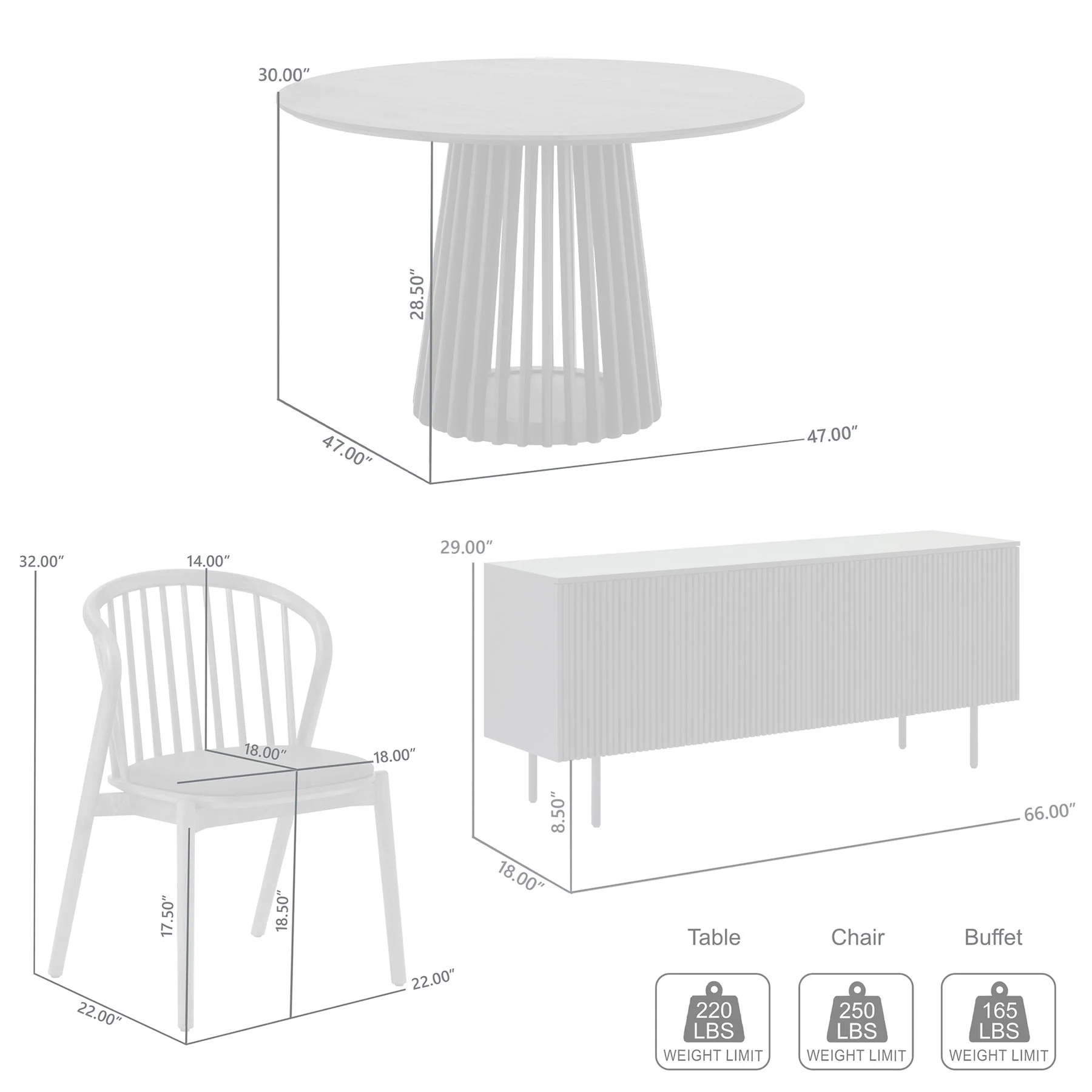 Pasadena Echo 6 Piece Round Dining Set with Buffet in Black Oak Finish and Walnut Finish Chairs - Image 10