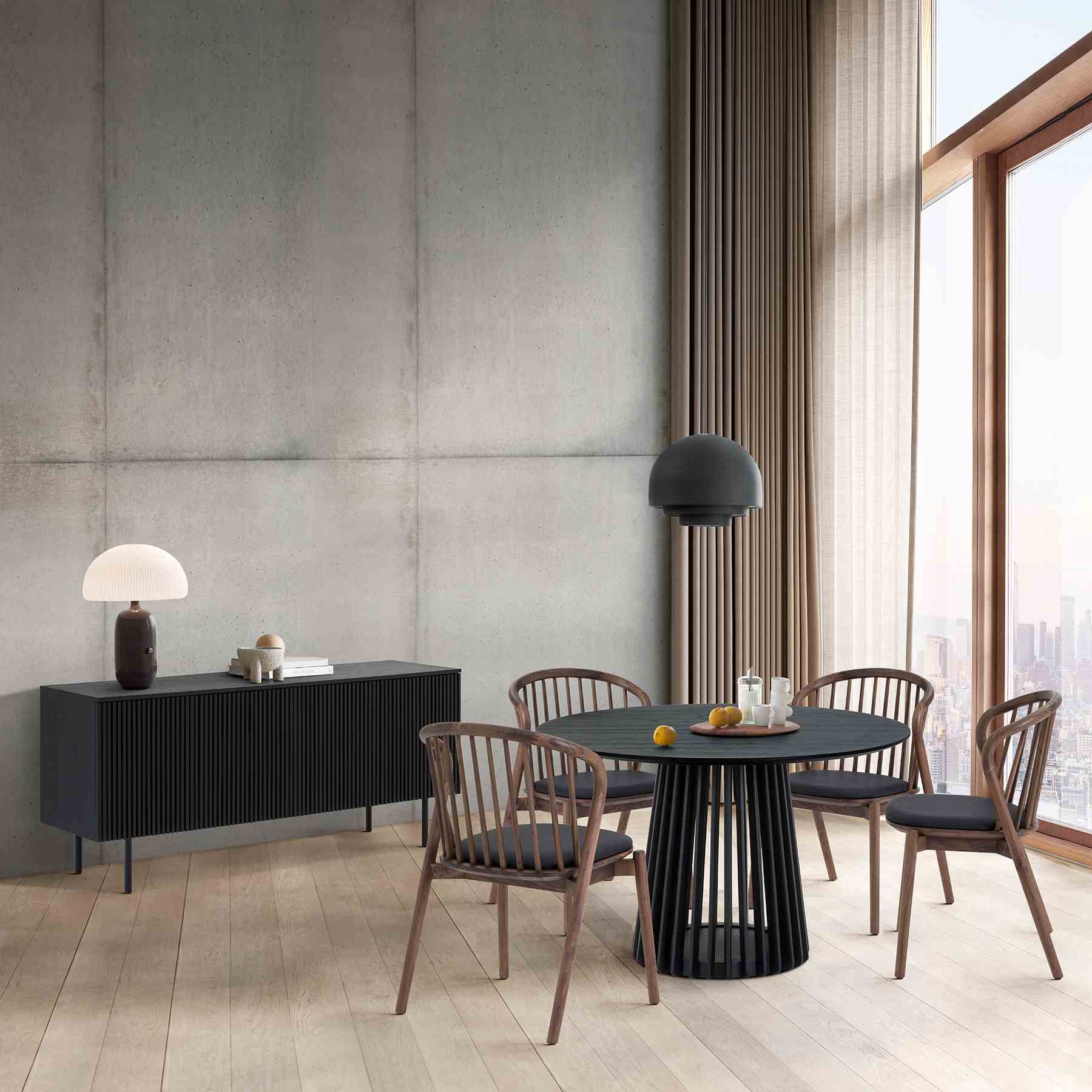 Pasadena Echo 6 Piece Round Dining Set with Buffet in Black Oak Finish and Walnut Finish Chairs - Image 11