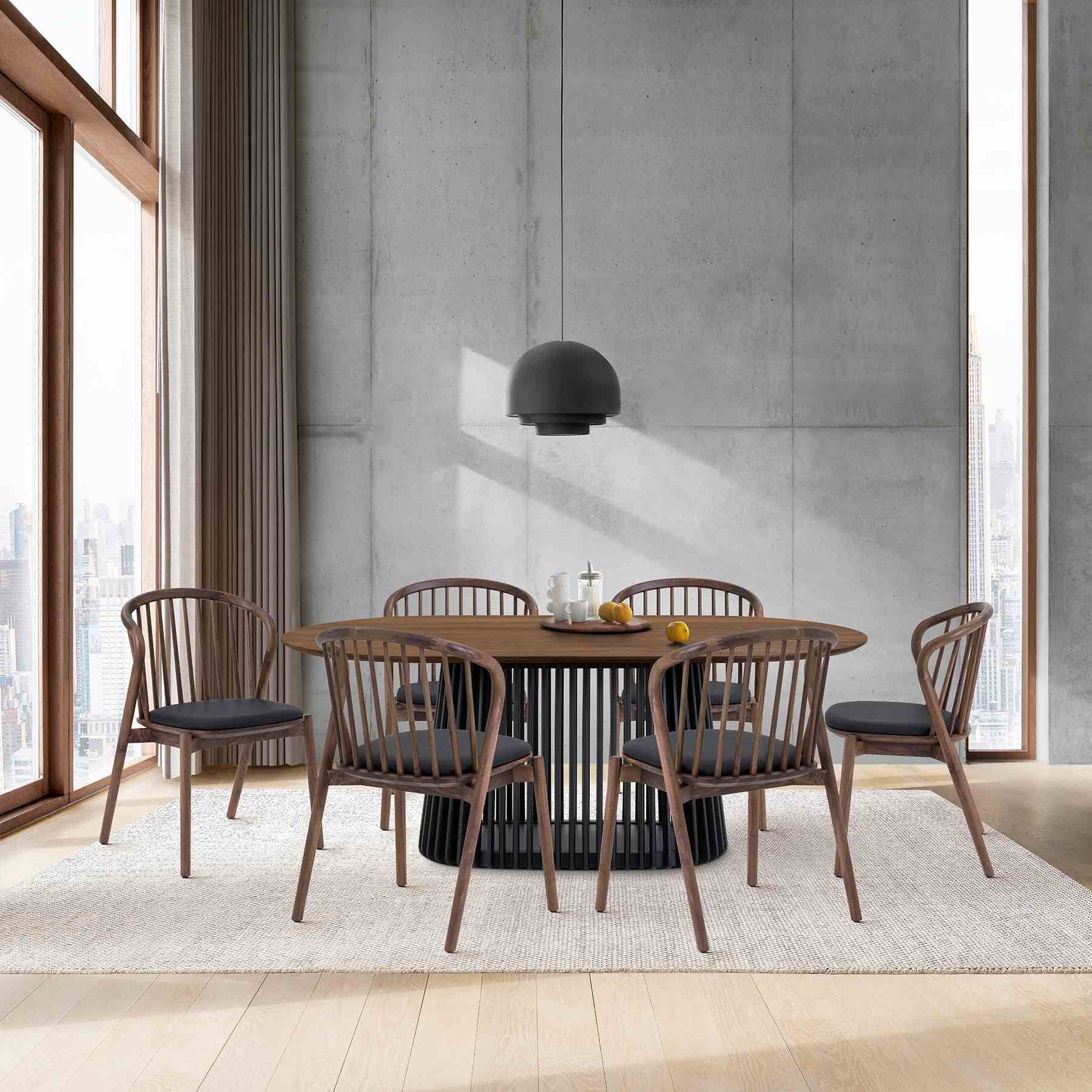 Pasadena Echo 7 Piece Oval Dining Set with Walnut and Black Finish Table and Walnut Finish Chairs - Image 12