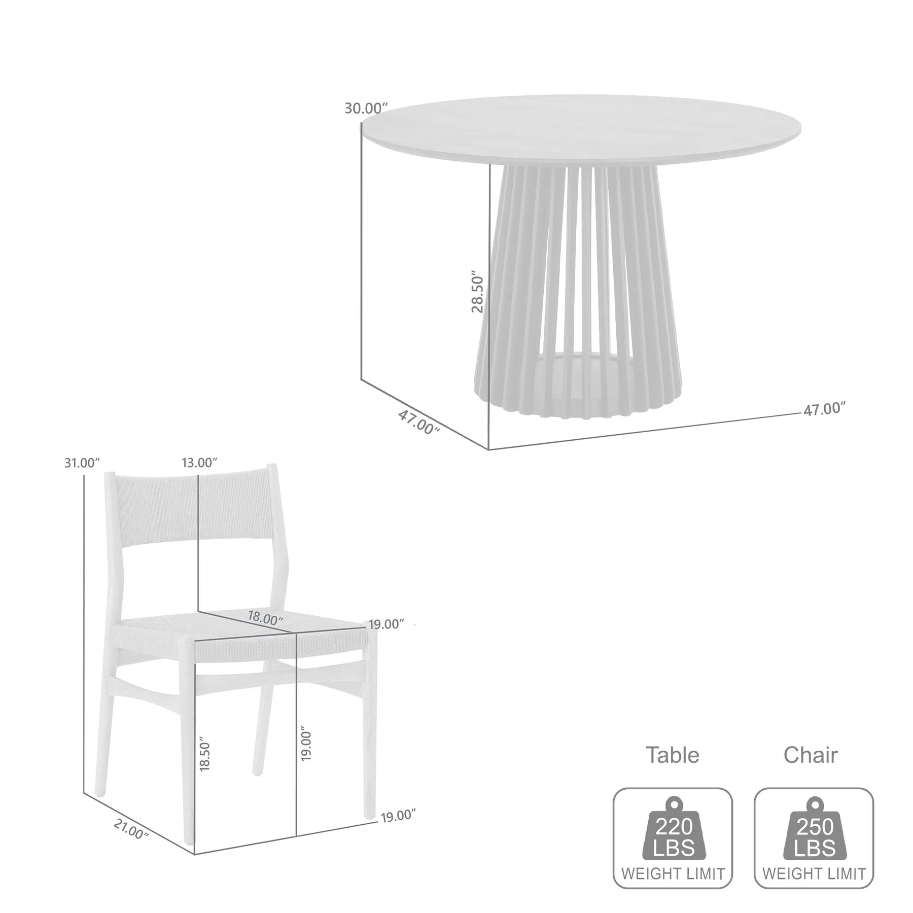Pasadena Erie 5 Piece Round Dining Set in Natural Oak Finish with Black Paper Cord Chairs - Image 10