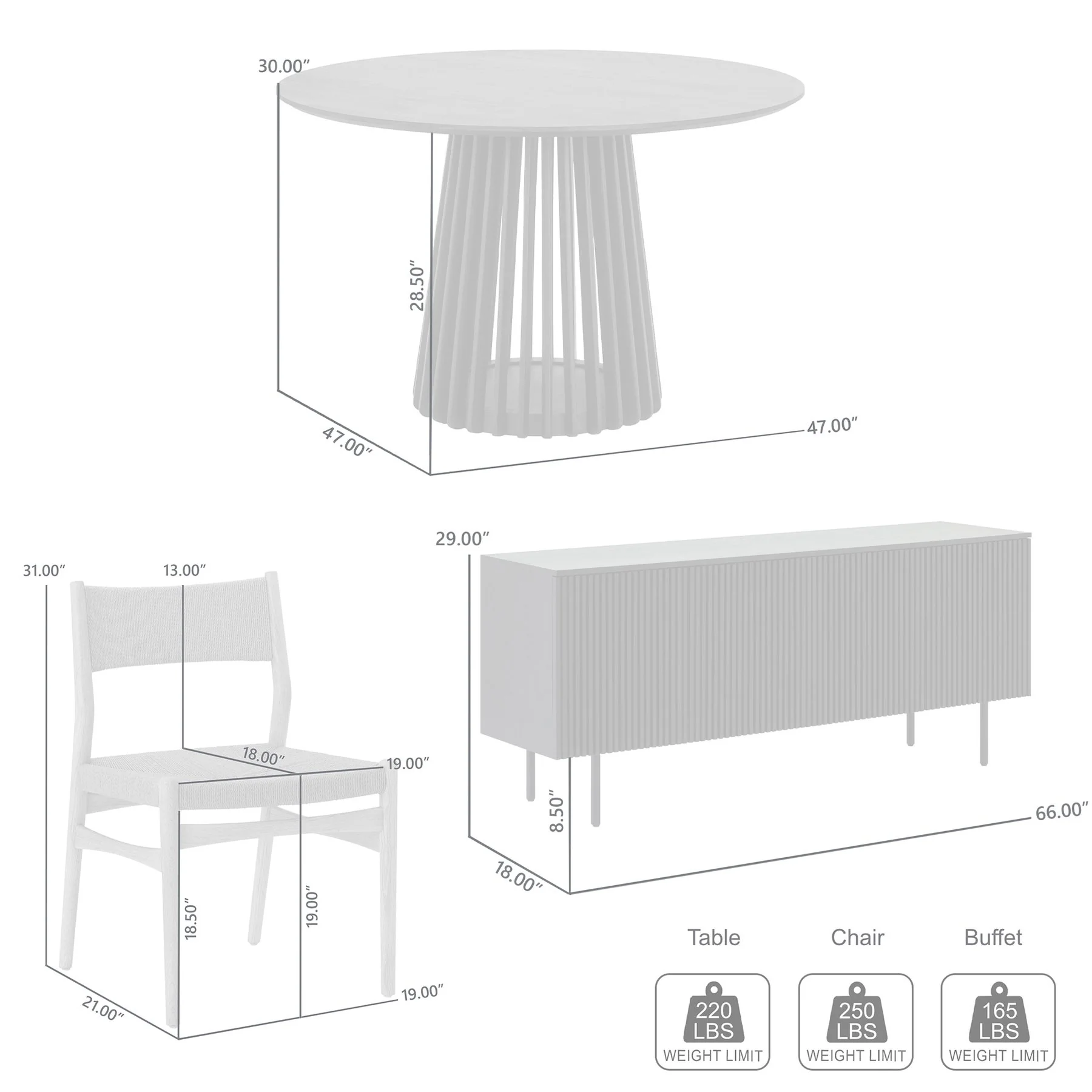 Pasadena Erie 6 Piece Round Dining Set with Buffet and Paper Cord Chairs in Black Finish with Walnut Finish Table Top - Image 10