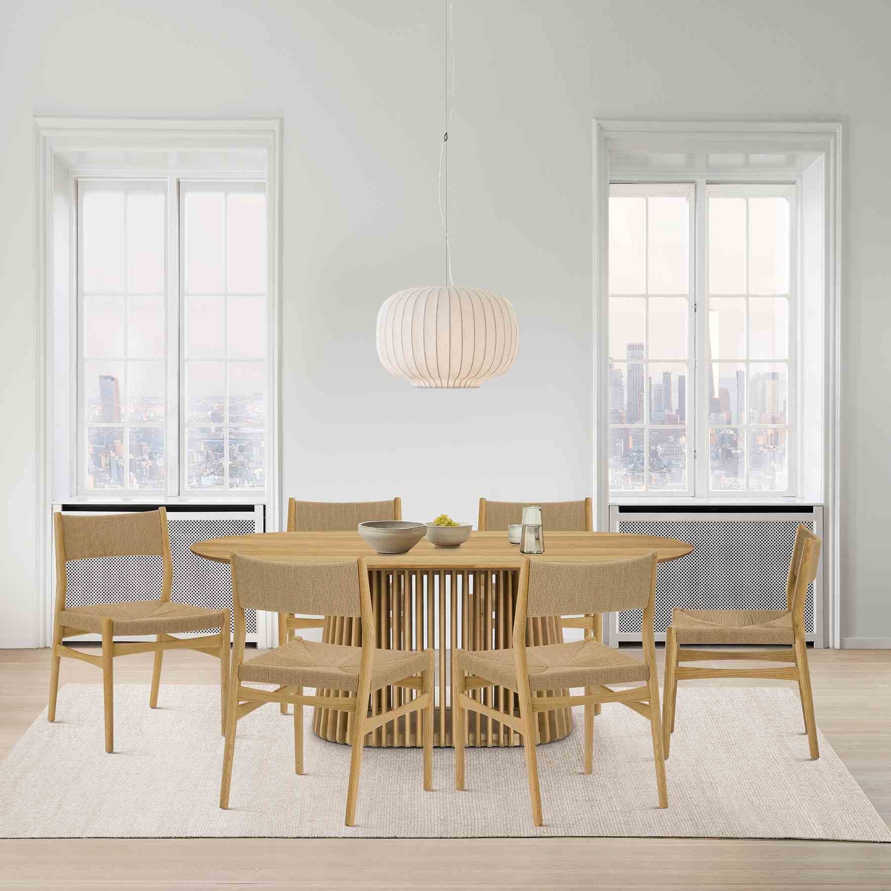 Pasadena Erie 7 Piece Oval Dining Set in Natural Oak Finish with Paper Cord Chairs - Image 12