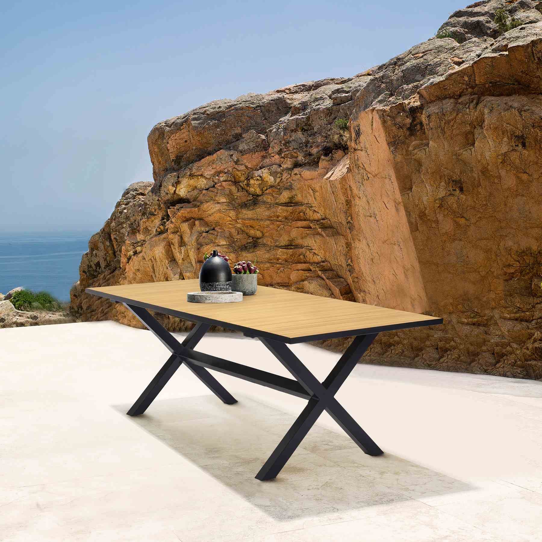 Paseo Outdoor Black Aluminum Rectangular Dining Table - Image 7