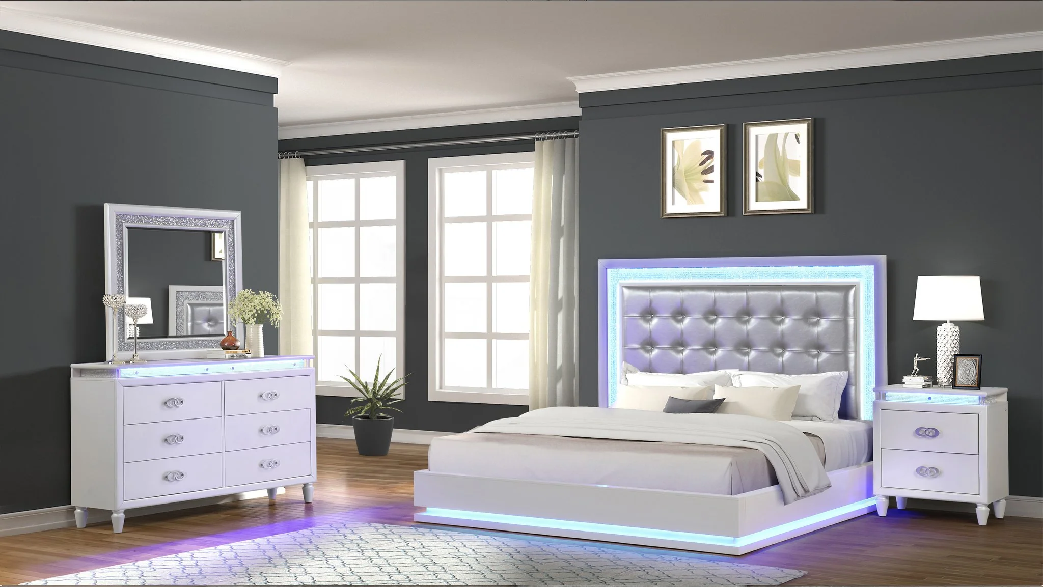 Passion Queen 4PC Bedroom set Milky White