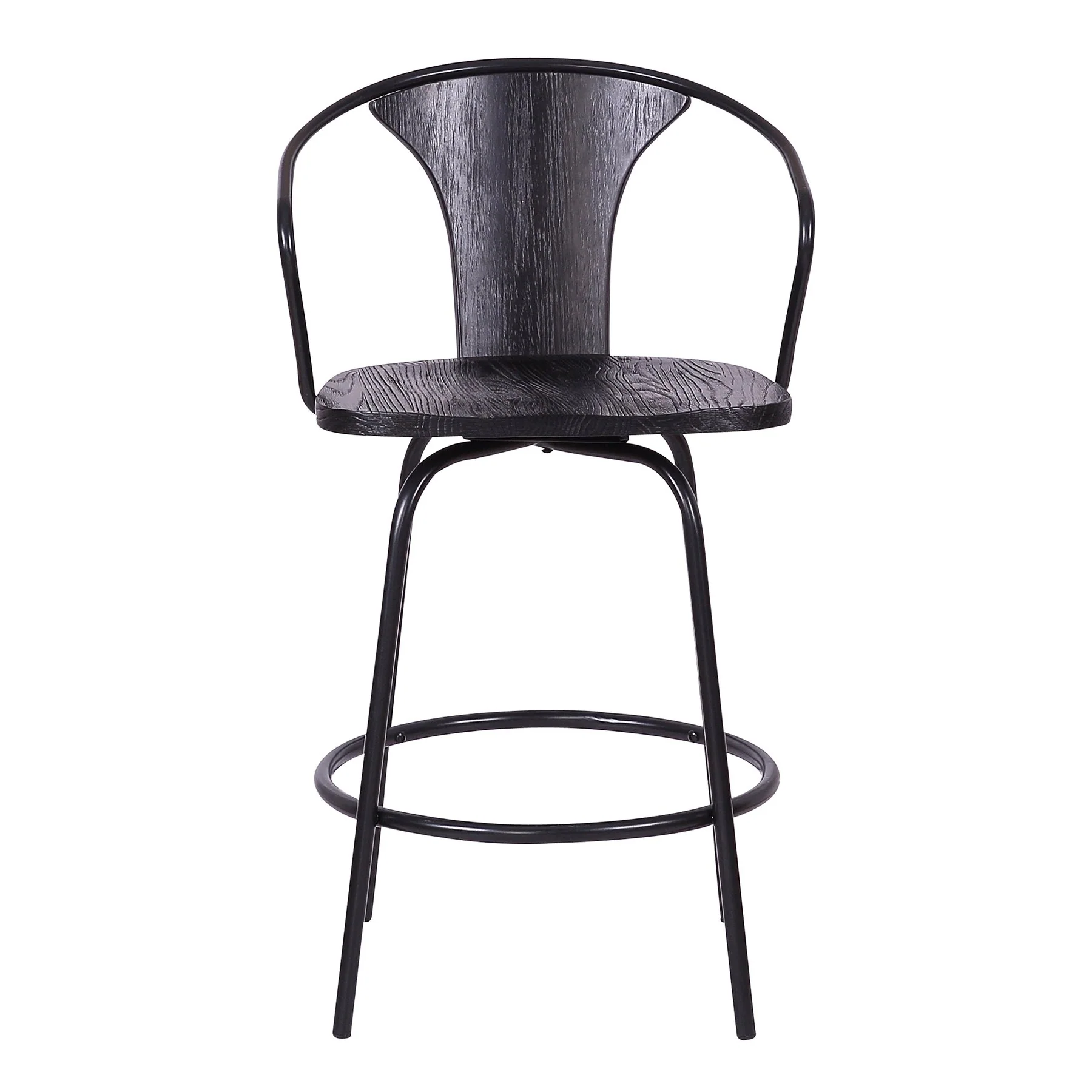 Payton Industrial 26" Swivel Black Wood and Metal Bar Stool - Image 2