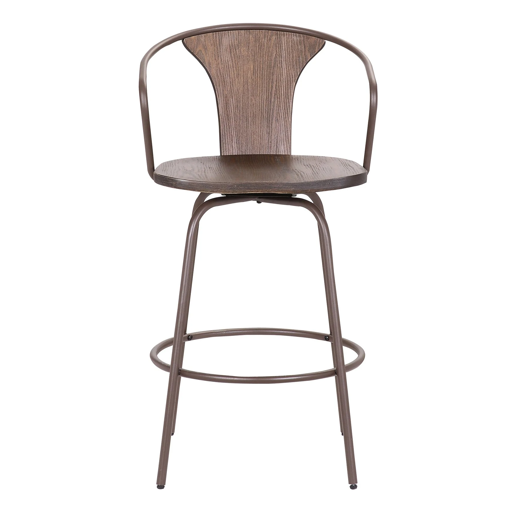 Payton Industrial 26" Swivel Walnut Wood and Metal Bar Stool - Image 2