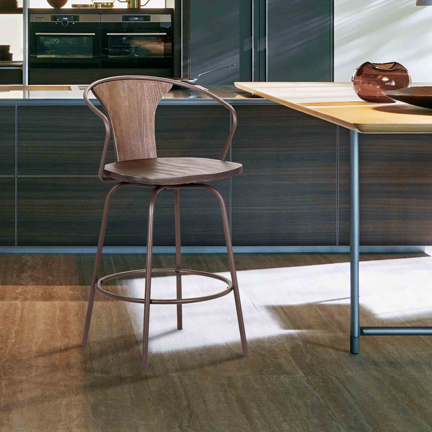 Payton Industrial 30" Swivel Walnut Wood and Metal Bar Stool - Image 6