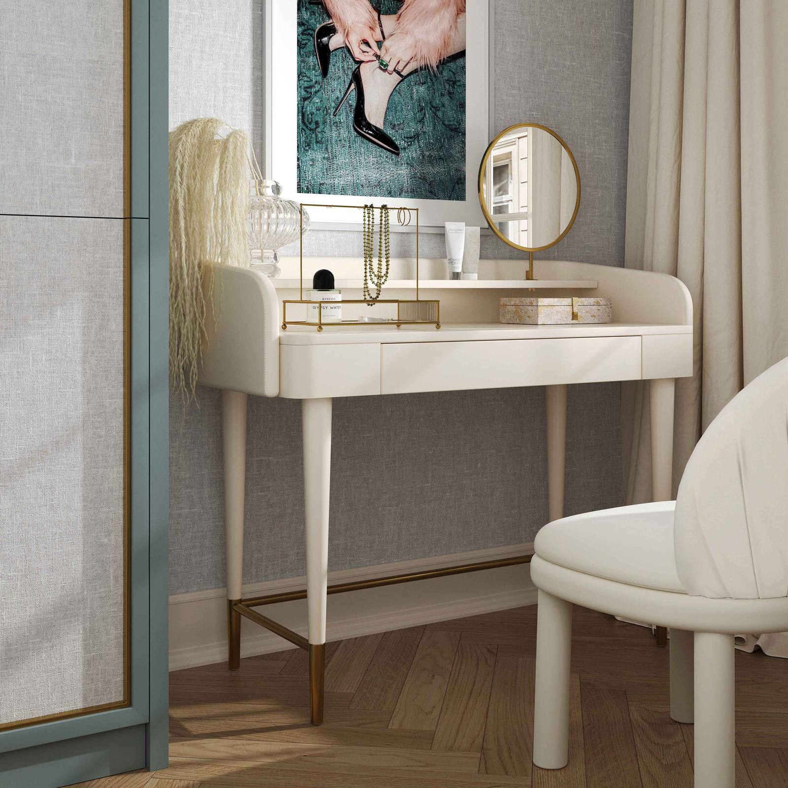 Penelope Cream Vegan Leather Wrapped Vanity Desk - Image 2