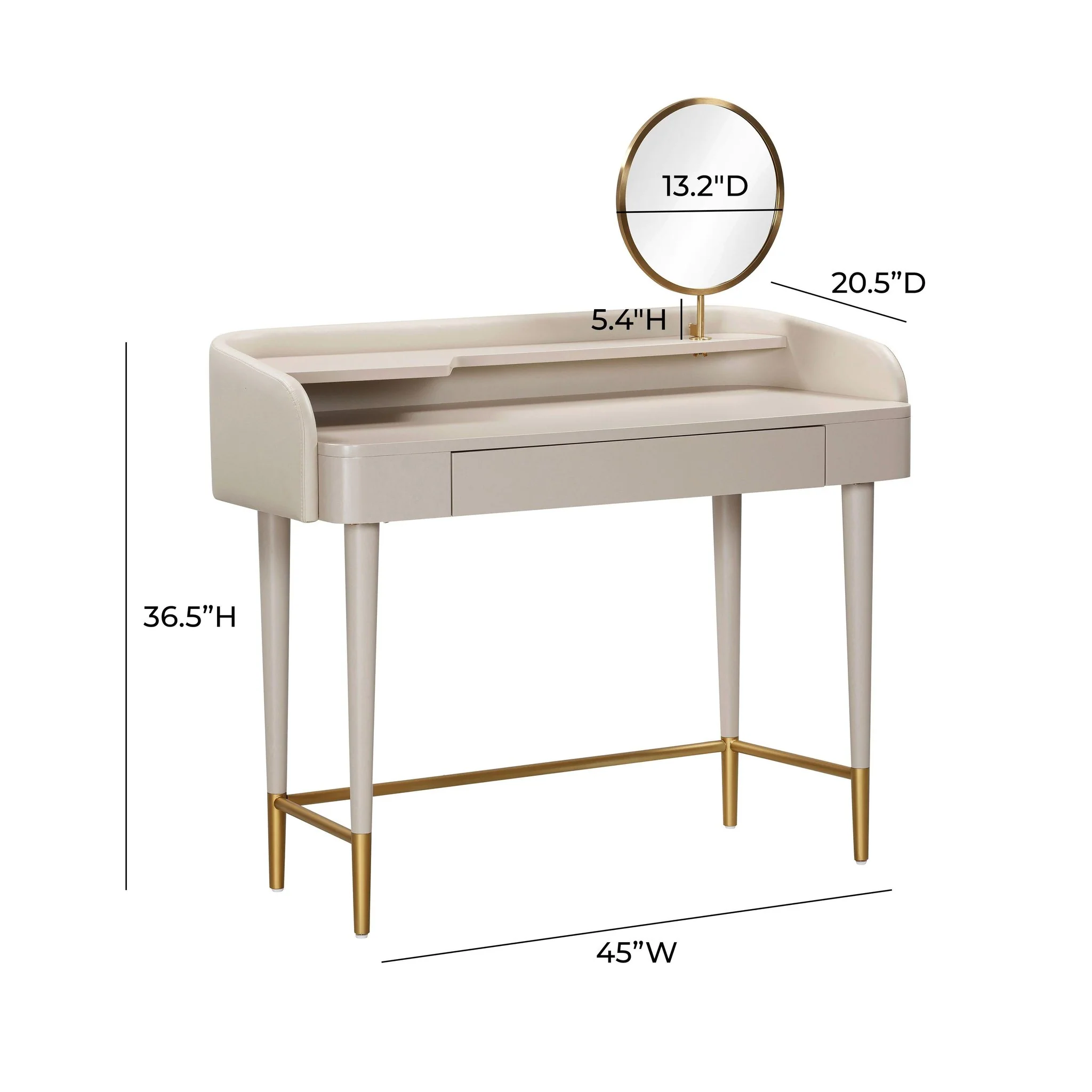 Penelope Taupe Vegan Leather Wrapped Vanity Desk - Image 9