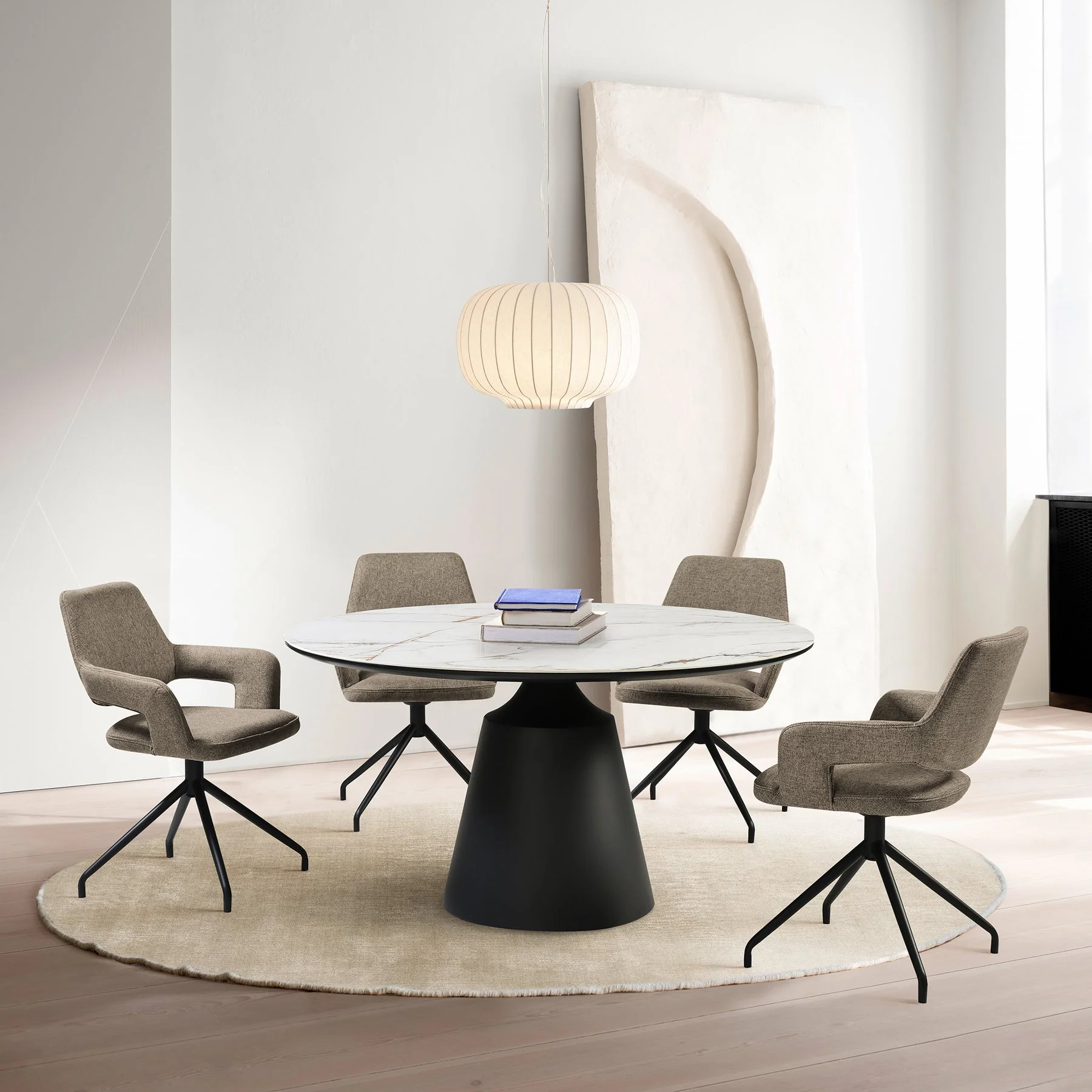 Penny Swivel Upholstered Dining Chair in Brown Fabric with Black Metal Legs - Set of 2 - Image 11