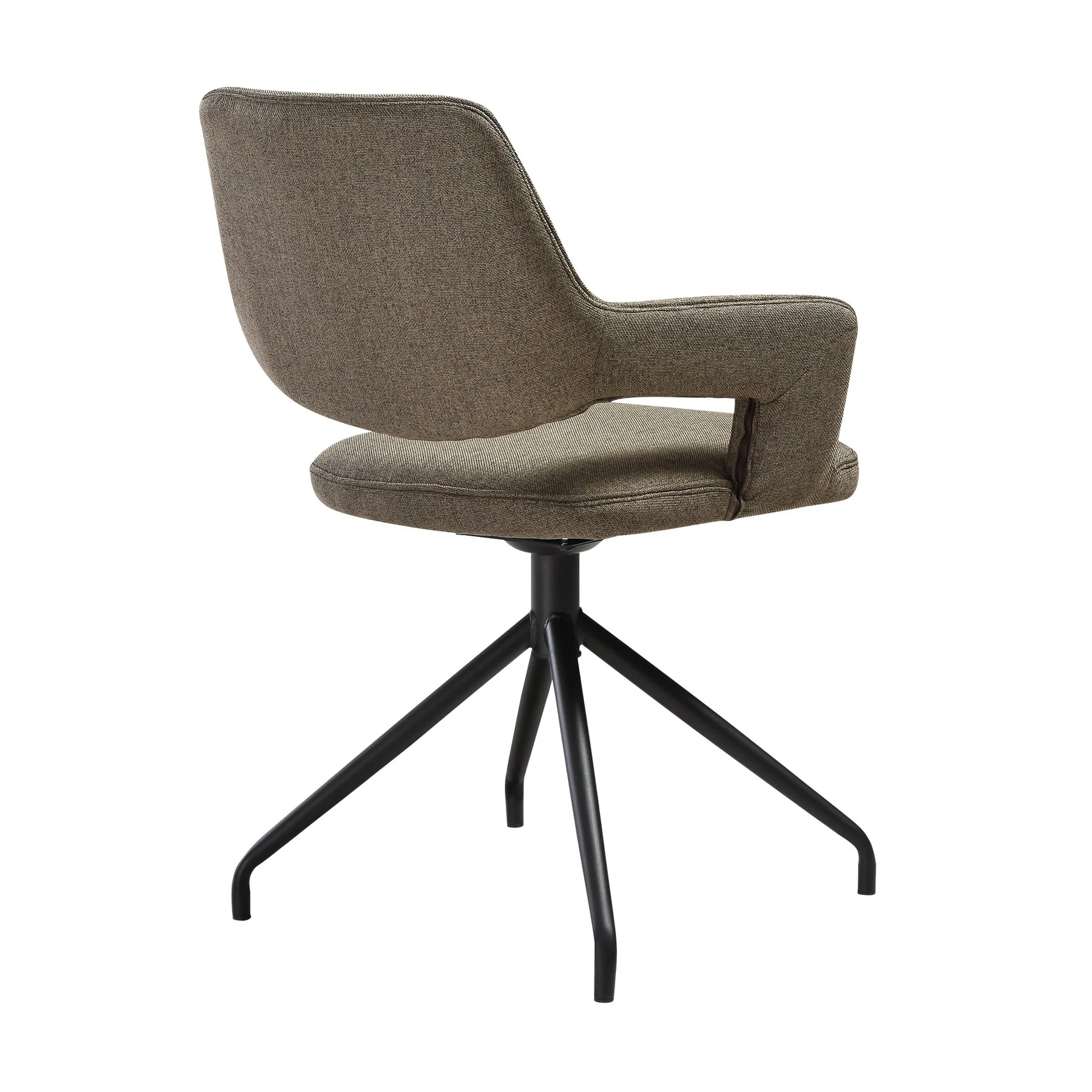 Penny Swivel Upholstered Dining Chair in Brown Fabric with Black Metal Legs - Set of 2 - Image 4