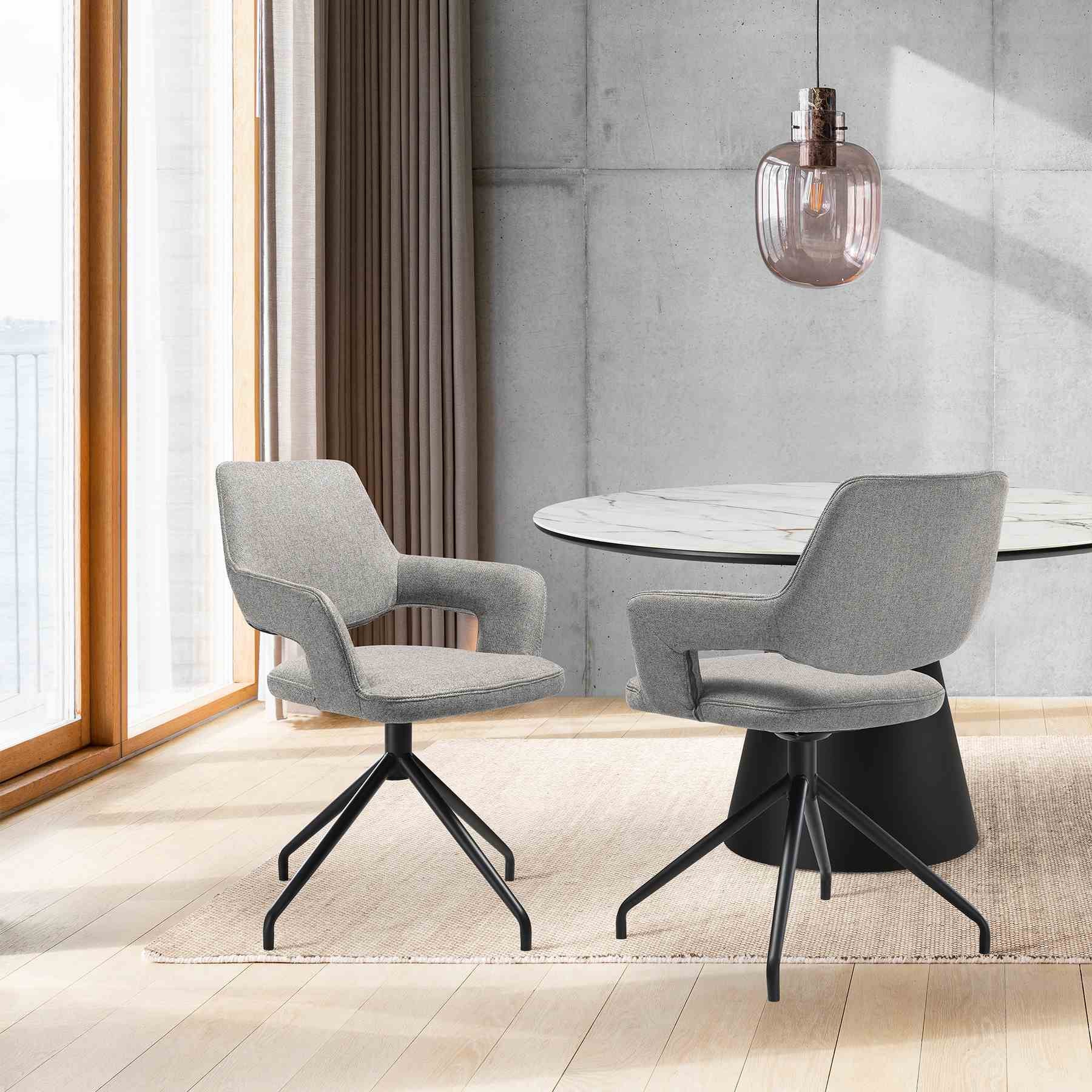 Penny Swivel Upholstered Dining Chair in Gray Fabric with Black Metal Legs - Set of 2 - Image 10