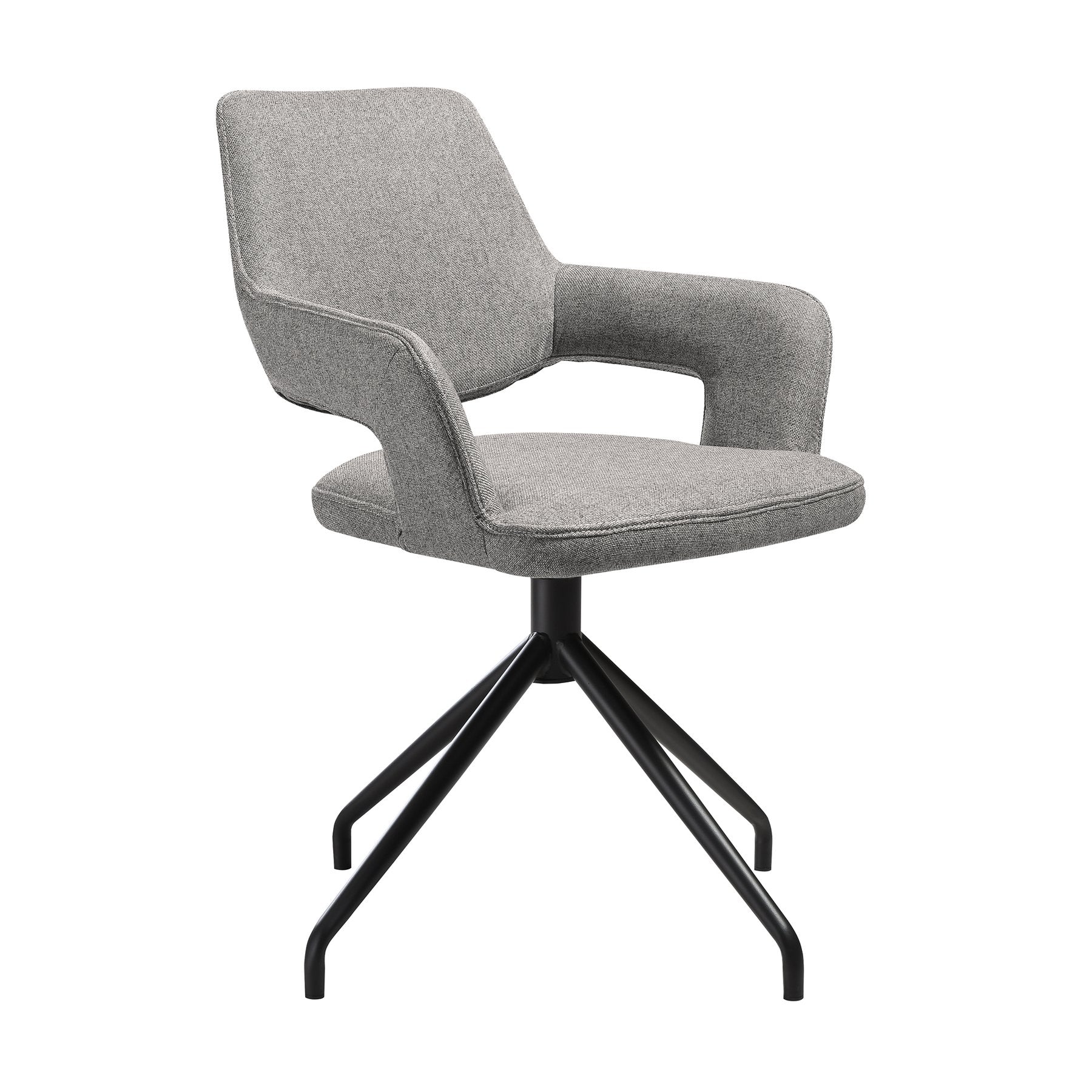 Penny Swivel Upholstered Dining Chair in Gray Fabric with Black Metal Legs - Set of 2 - Image 2
