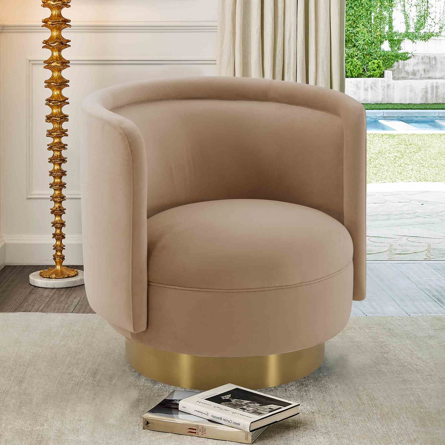Peony Natural Fabric Upholstered Sofa Accent Chair with Brushed Gold Legs - Image 7