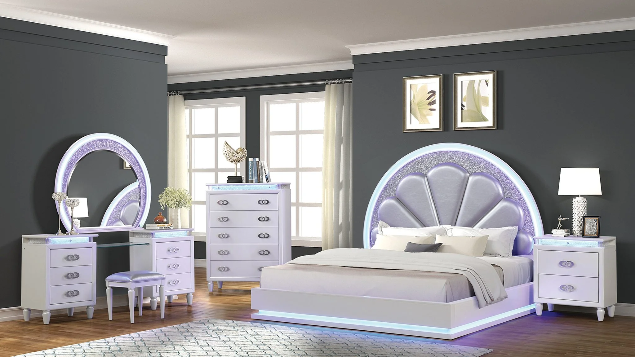Perla King 5PC with Vanity Bedroom Set Milky White