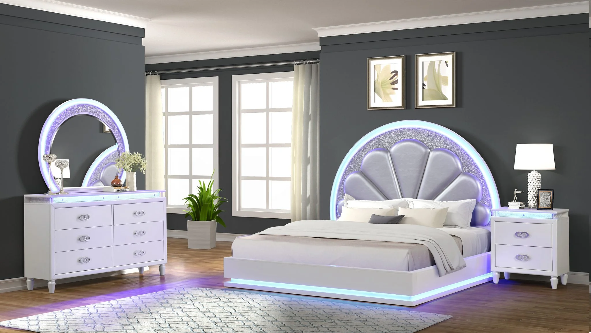 Perla Queen 4PC Bedroom set Milky White