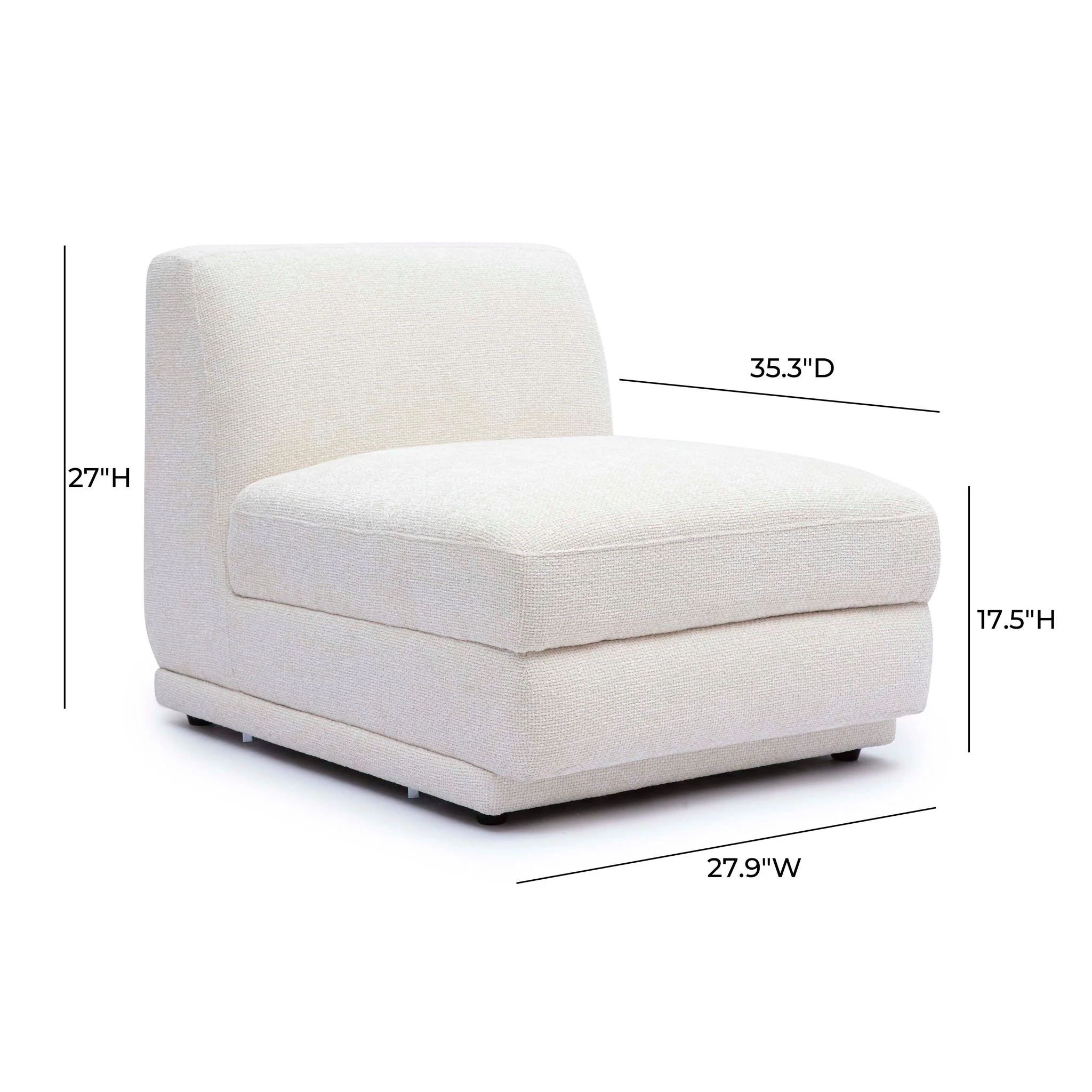 Perry Cream Chenille Modular Armless Chair - Image 5