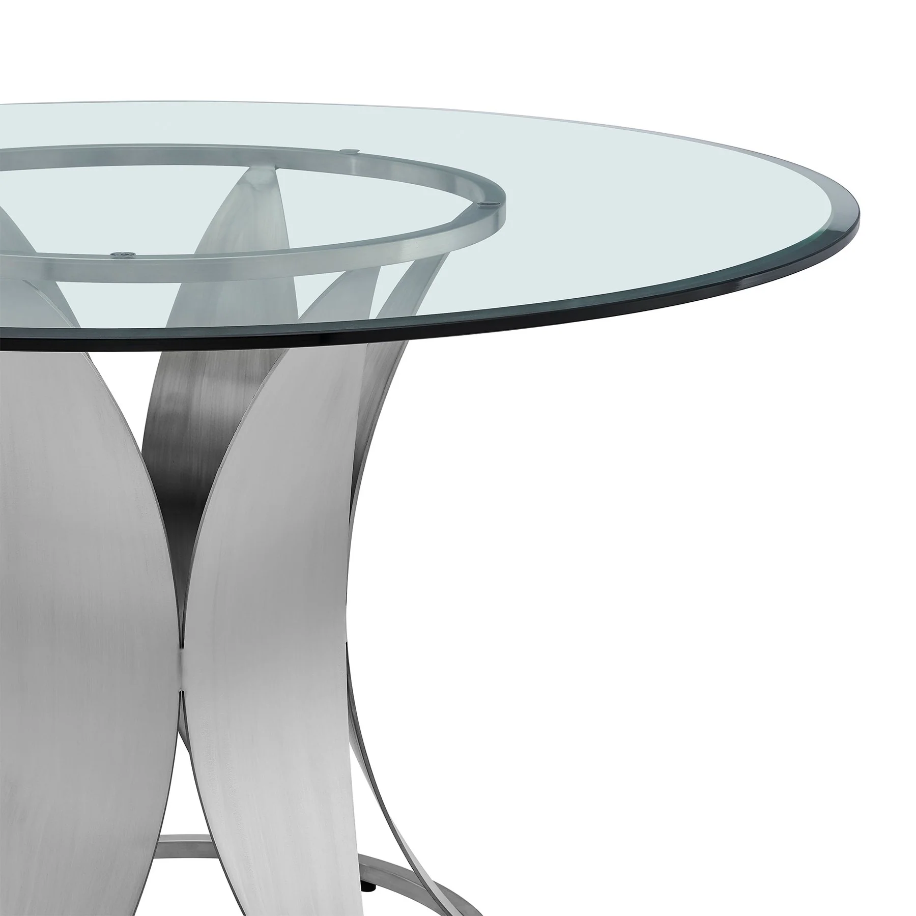 Petal Modern Glass and Stainless Steel Round Pedestal Dining Table - Image 3