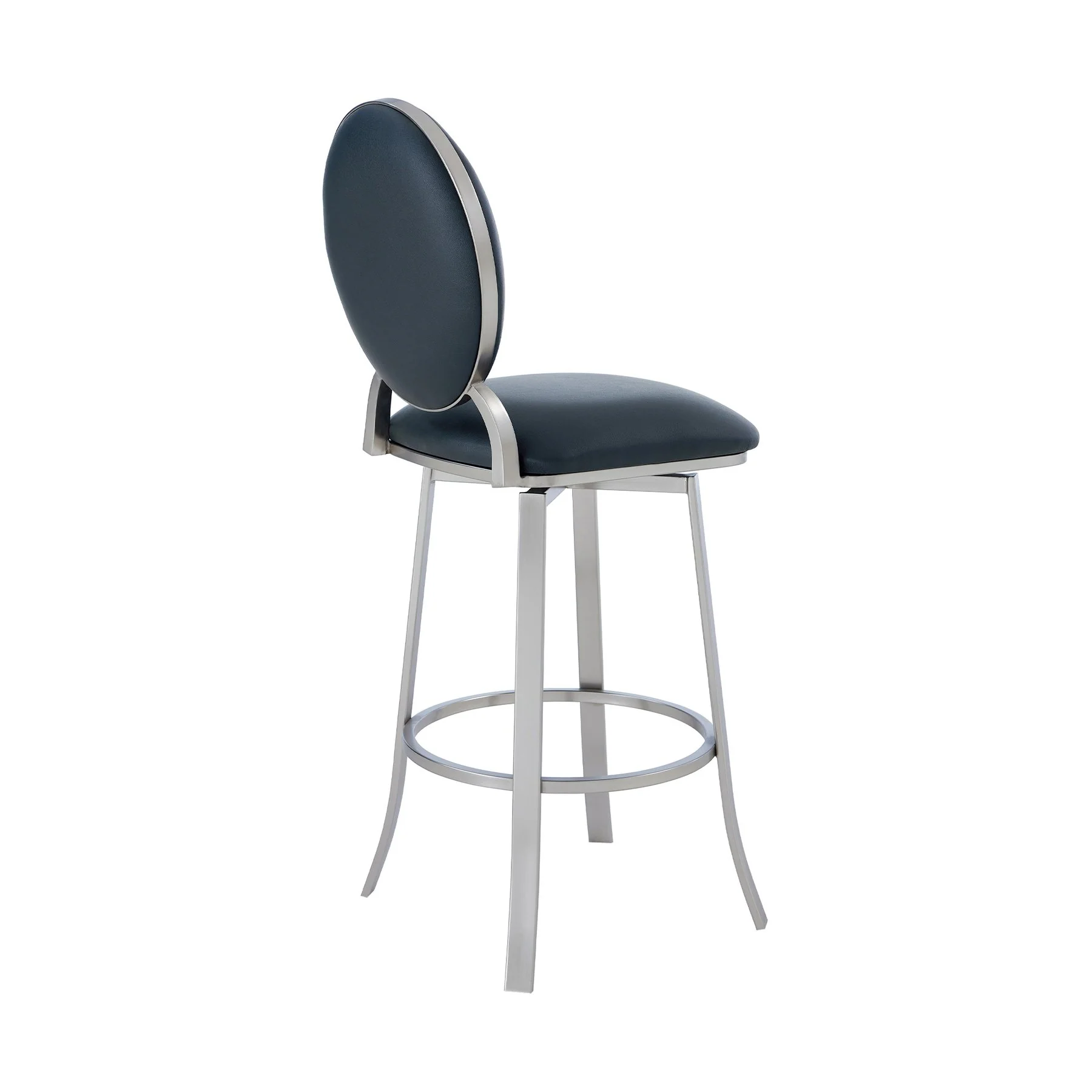 Pia Contemporary 26" Counter Height Barstool in Brushed Stainless Steel Finish and Gray Faux Leather - Image 3