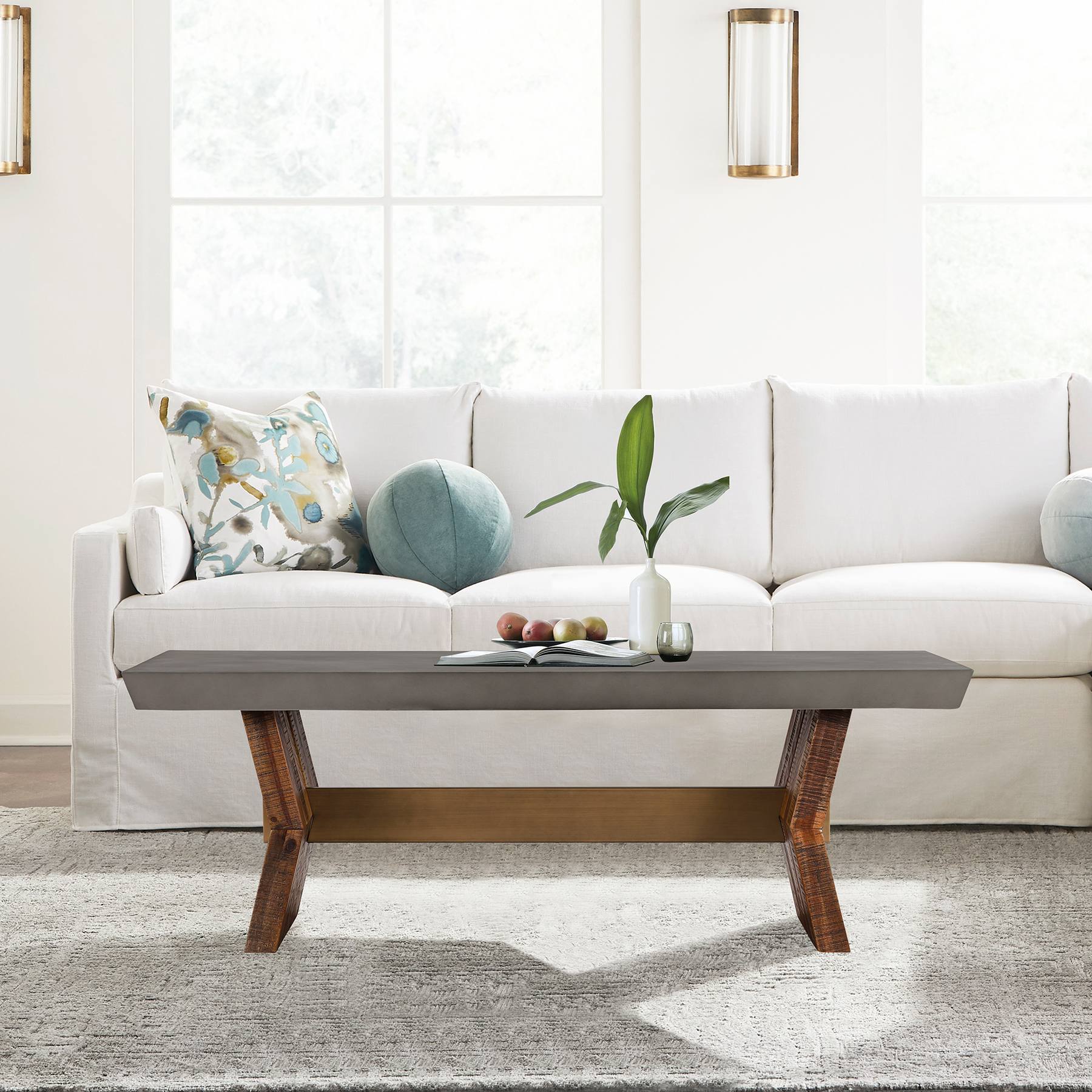 Picadilly Rectangle Coffee Table in Acacia Wood and Concrete - Image 6
