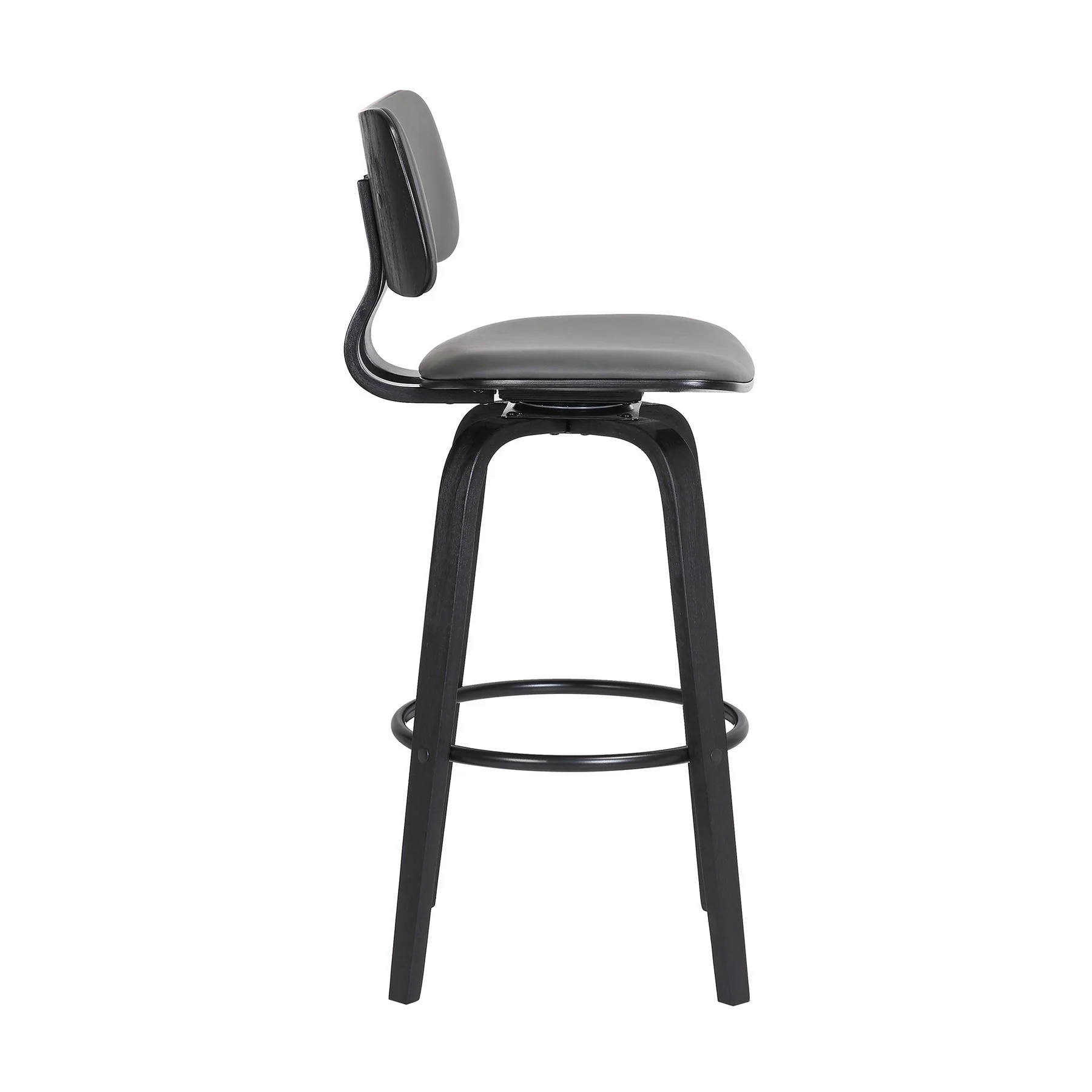 Pico 26" Swivel Black Wood Counter Stool in Gray Faux Leather with Black Metal - Image 3
