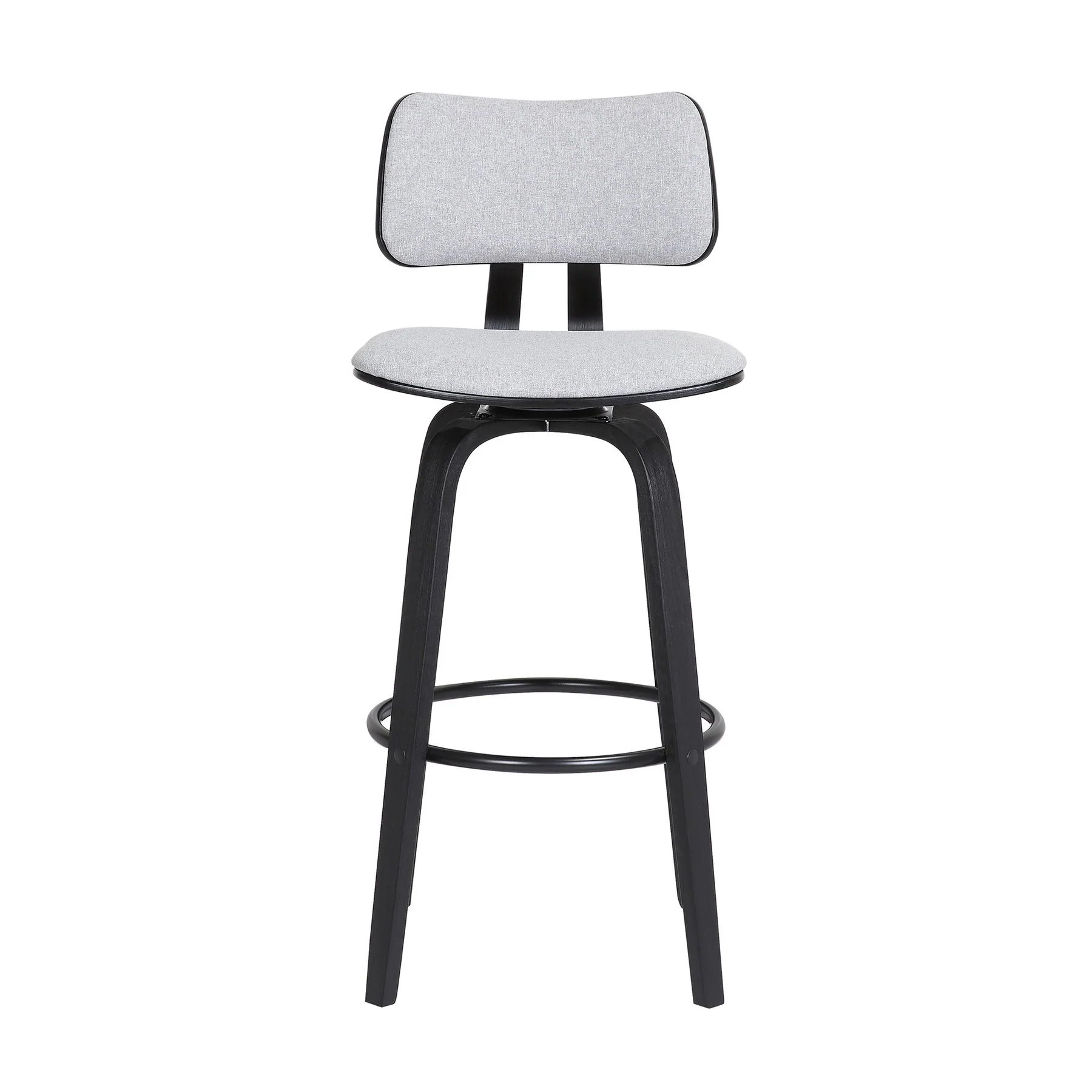 Pico 26" Swivel Black Wood Counter Stool in Light Gray Fabric with Black Metal - Image 2