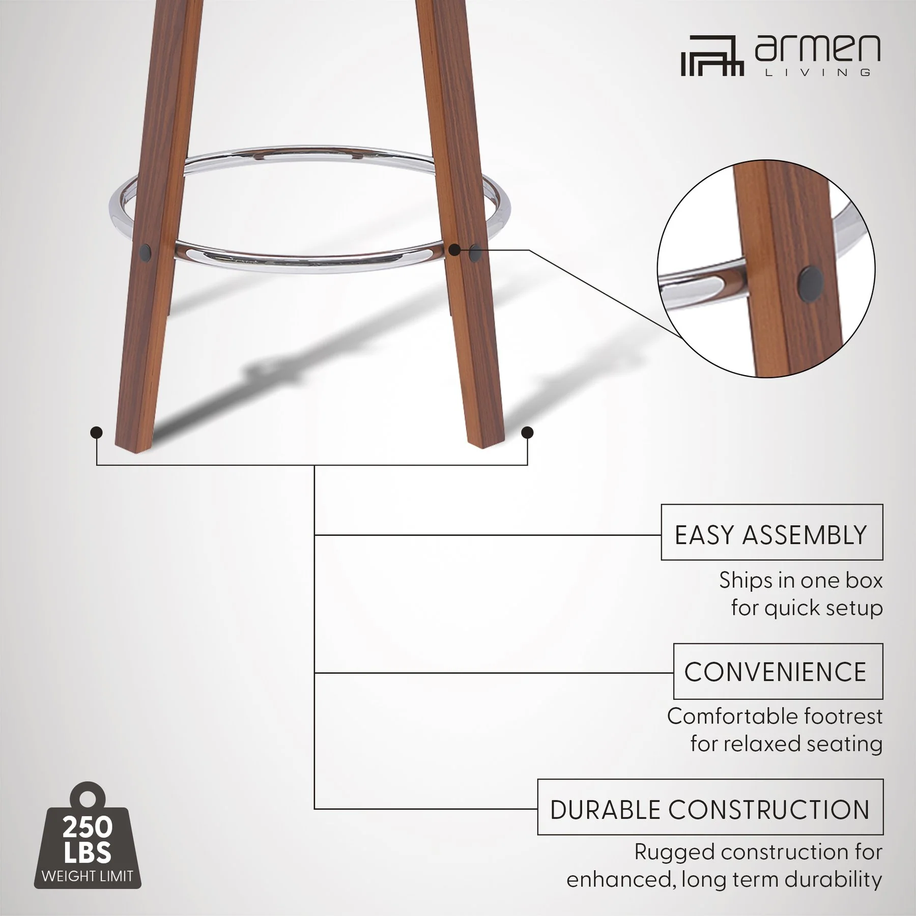 Pico 26" Swivel Walnut Wood Counter Stool in Brown Faux Leather with Chrome - Image 11