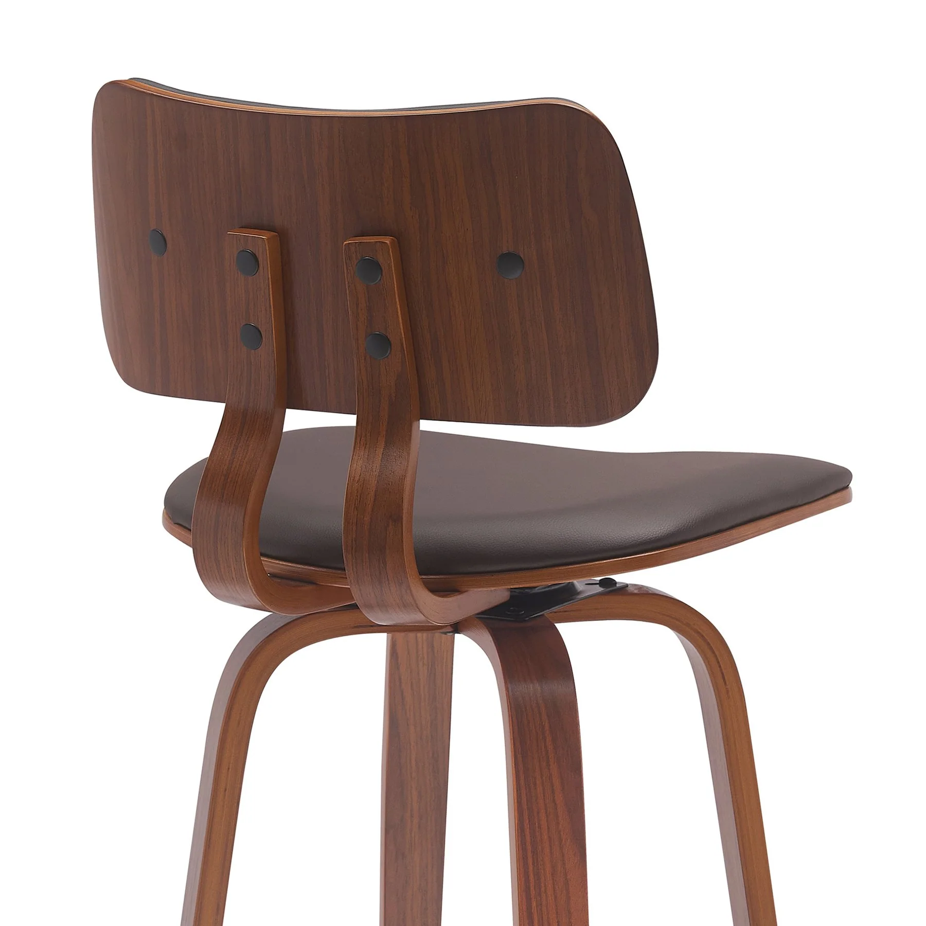 Pico 26" Swivel Walnut Wood Counter Stool in Brown Faux Leather with Chrome - Image 5