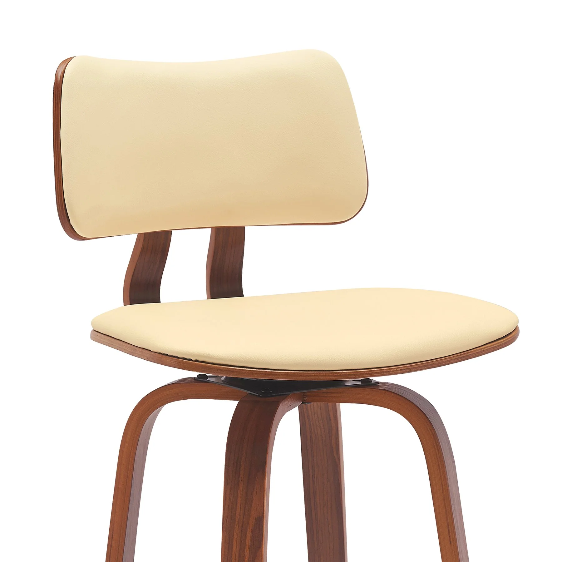 Pico 26" Swivel Walnut Wood Counter Stool in Cream Faux Leather with Chrome - Image 4